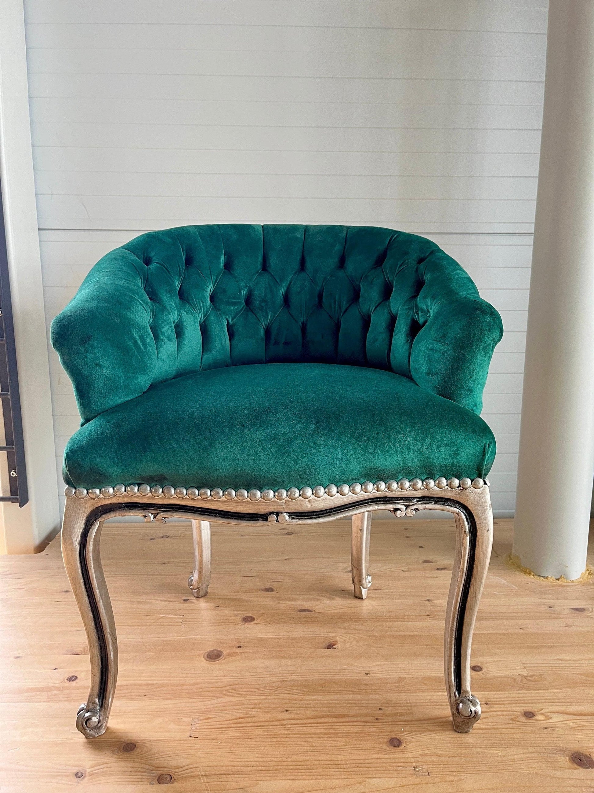 Cocktail Chair Tufted Velvet French Baroque Rococo Style in Animal Jungle Print at Back Bar Chair Velvet Yellow Velvet Green Lounge Chair