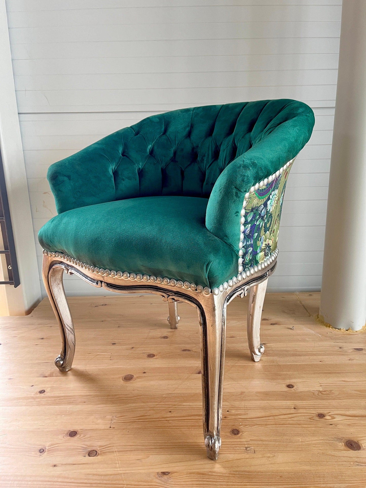 Cocktail Chair Tufted Velvet French Baroque Rococo Style in Animal Jungle Print at Back Bar Chair Velvet Yellow Velvet Green Lounge Chair