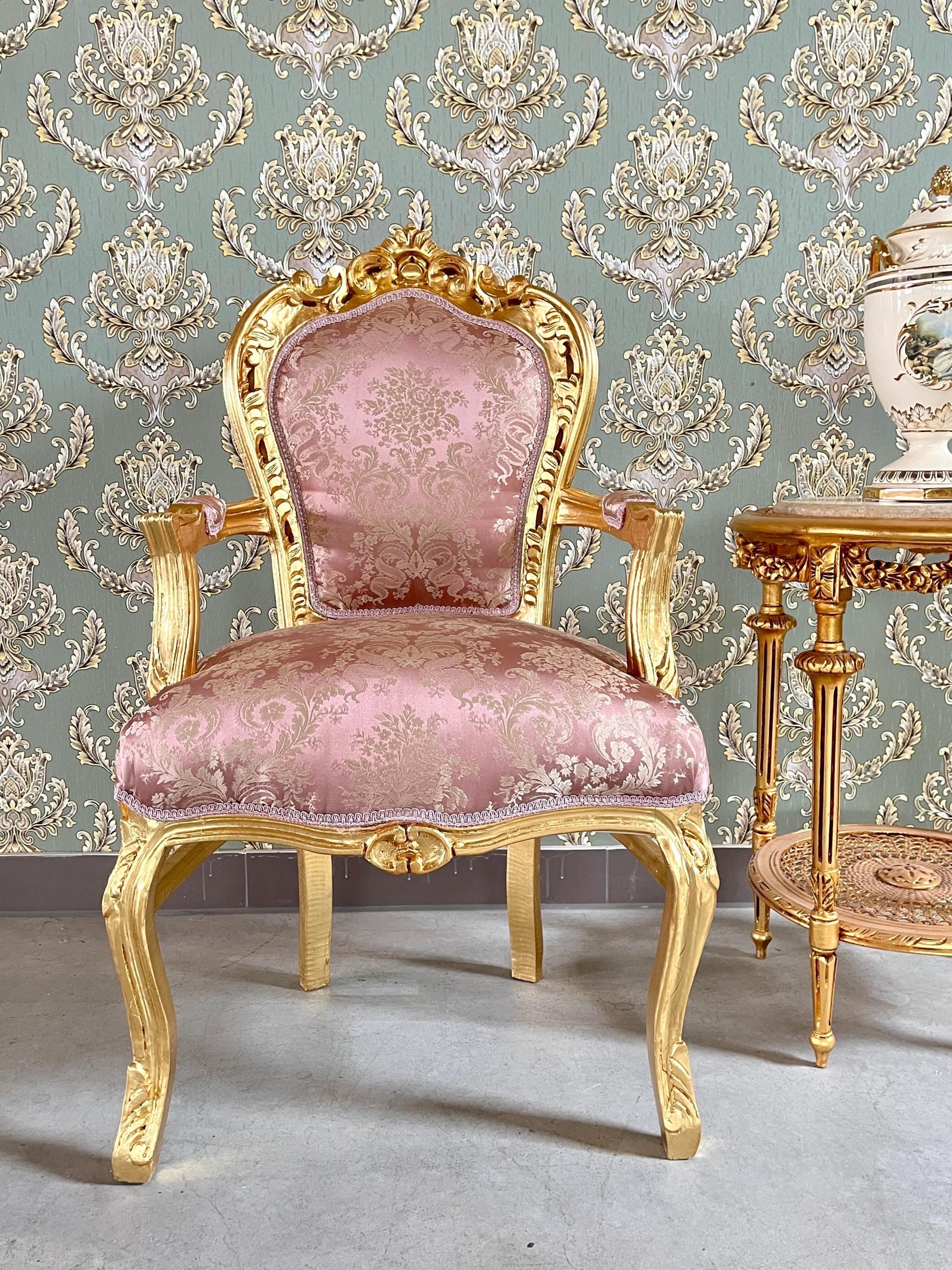 Accent Armchair Louis XV Style Xmas Green Velvet Chair French Baroque Rococo Style Chair in Shiny Pink for Furniture Gift Xmas Home Decor