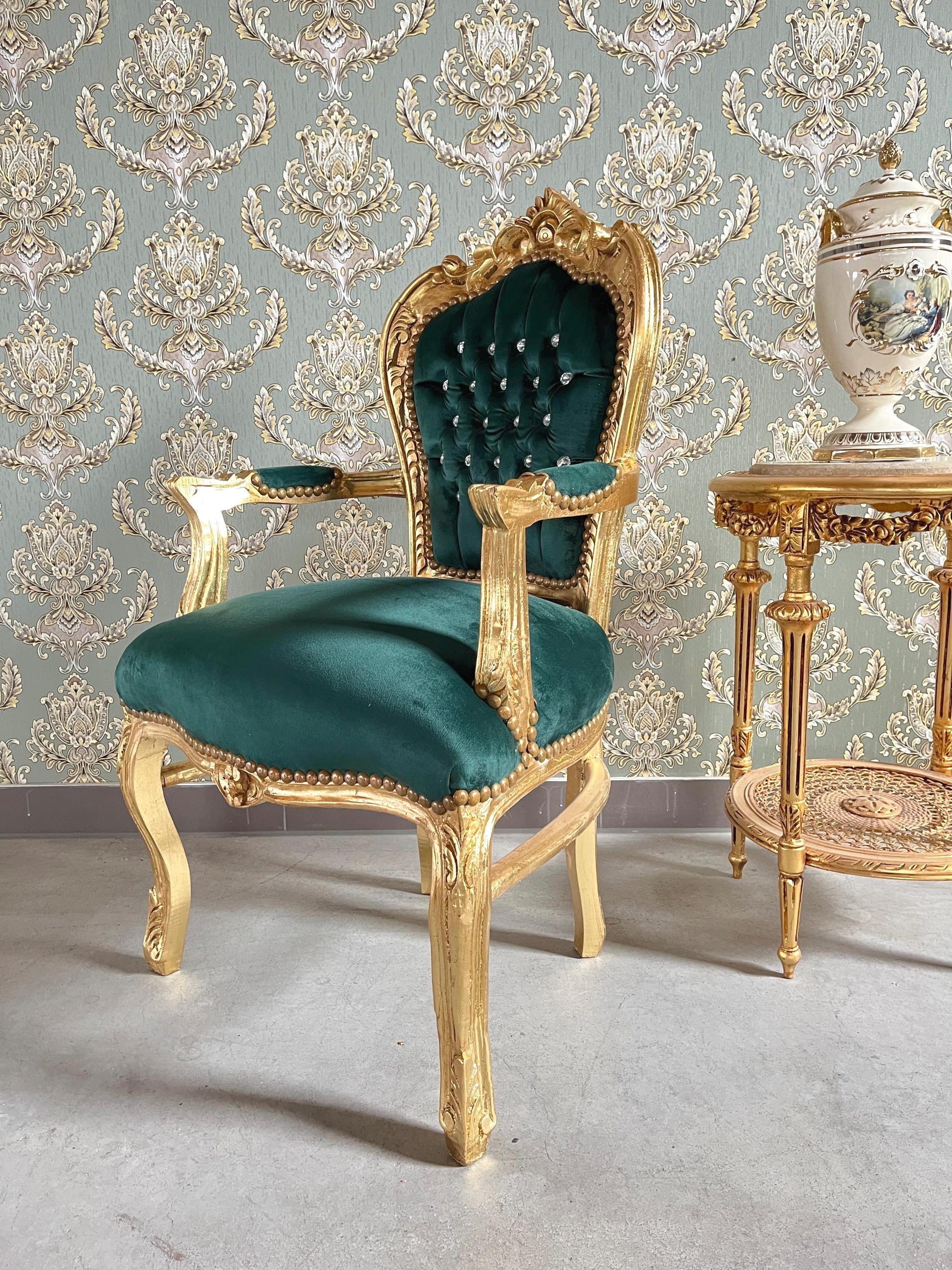 Accent Armchair Louis XV Style Xmas Green Velvet Chair French Baroque Rococo Style Chair in Shiny Pink for Furniture Gift Xmas Home Decor