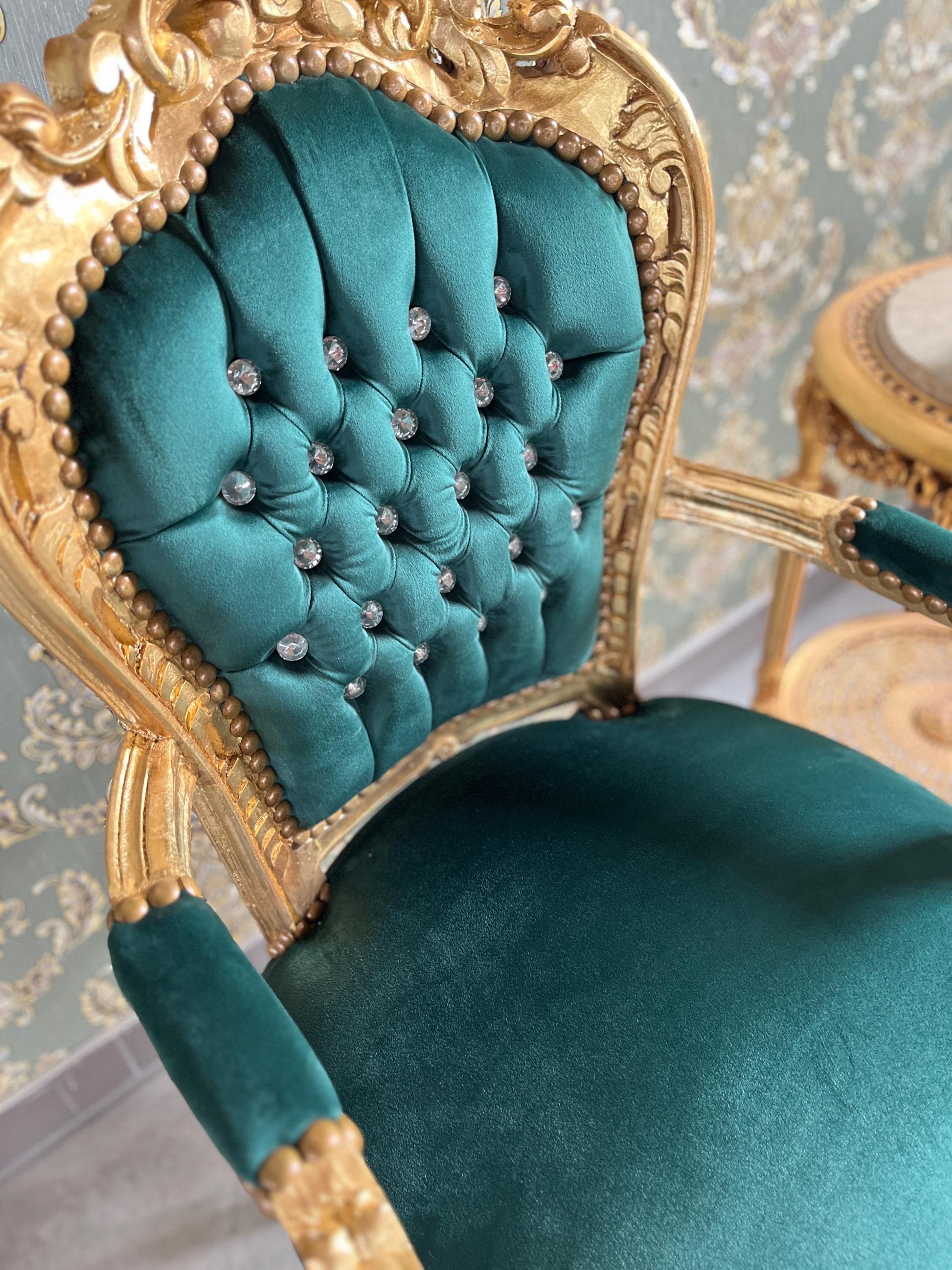 Accent Armchair Louis XV Style Xmas Green Velvet Chair French Baroque Rococo Style Chair in Shiny Pink for Furniture Gift Xmas Home Decor