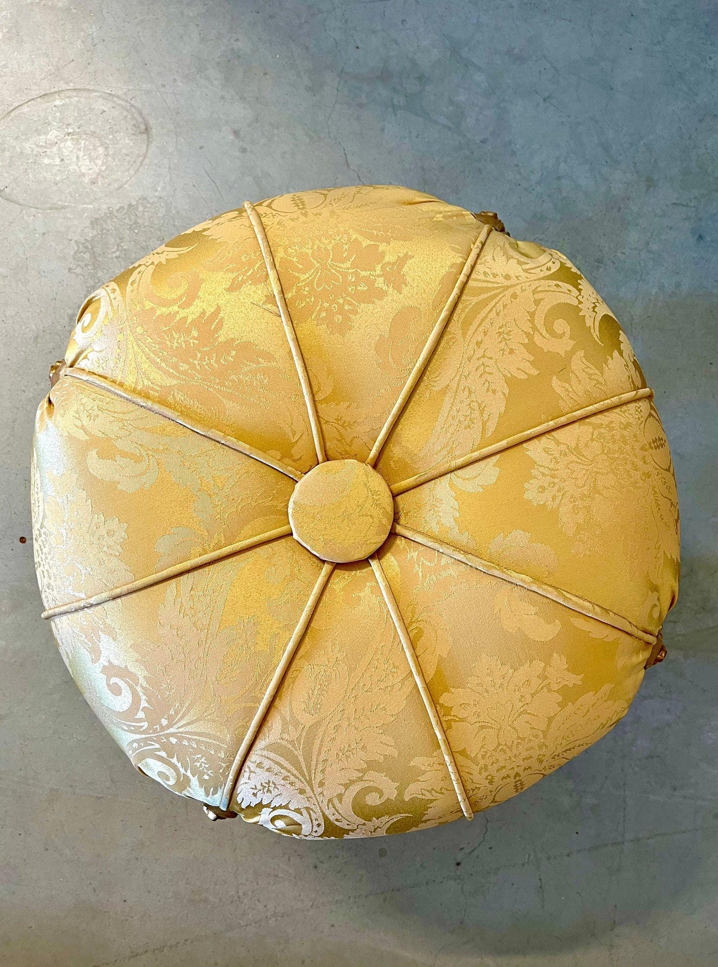 Ottoman French Baroque Rococo Style Footstool for Home Decor Foil Gold Finish in Gold / Beige / Black Jacquard Fabrics