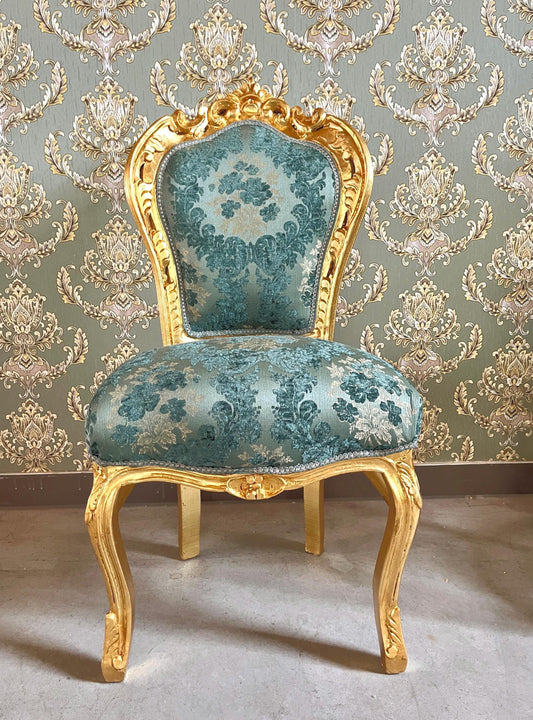 Accent Chair French Louis Style Gold Dining Chair in Xmas Green Damask Baroque Rococo Style Chair Flower Pattern for Holiday Home Decor
