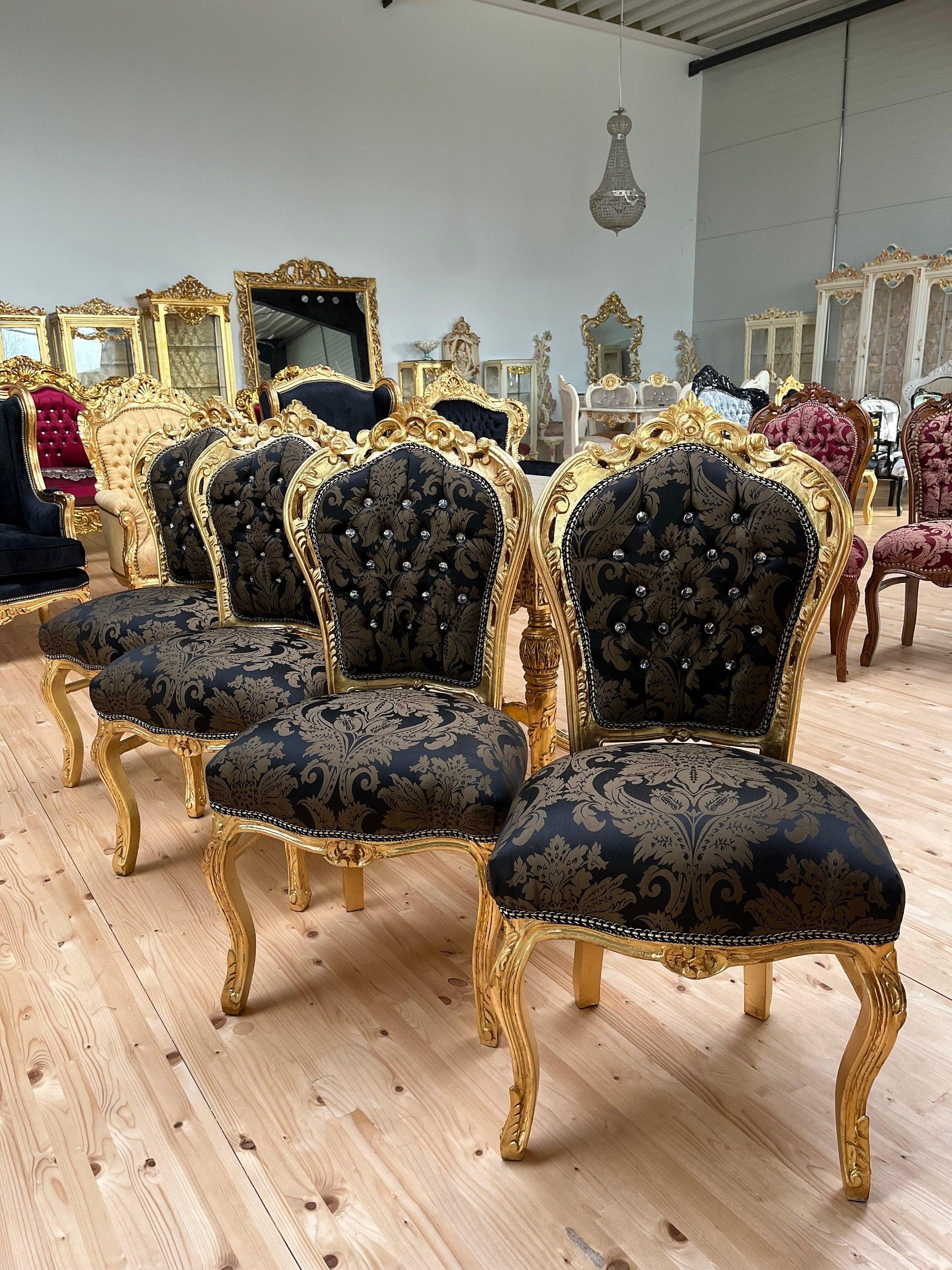 Esszimmerstuhl- und Tischset im französischen Barock-Rokoko-Stil / French Baroque Rococo Style Dining Chair Table Set
