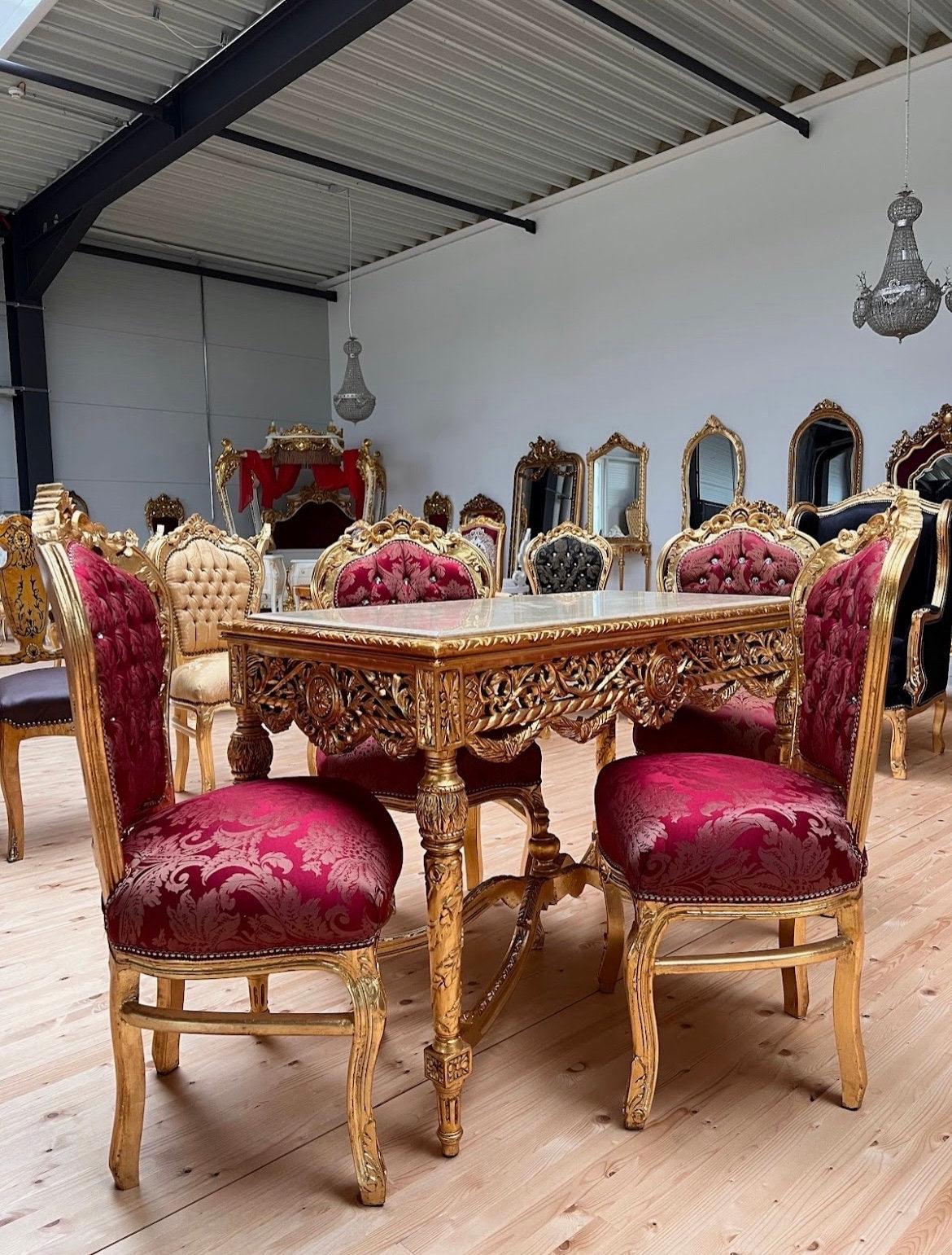 Esszimmerstuhl- und Tischset im französischen Barock-Rokoko-Stil / French Baroque Rococo Style Dining Chair Table Set