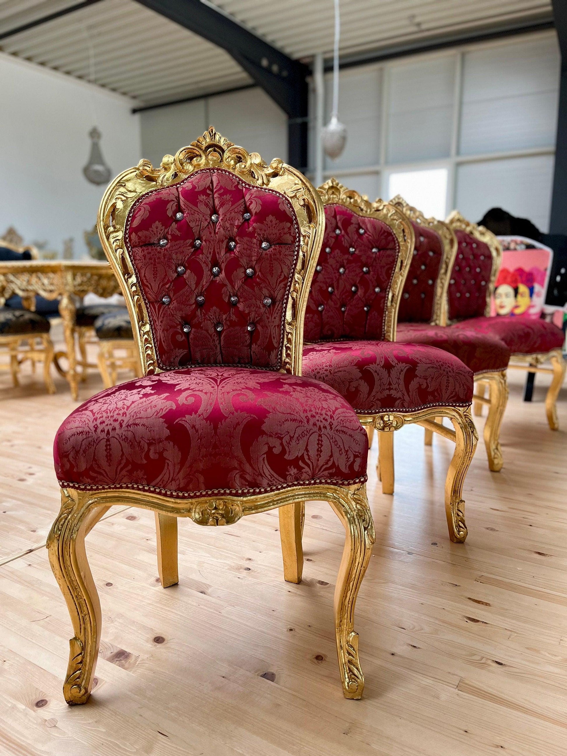 Esszimmerstuhl- und Tischset im französischen Barock-Rokoko-Stil / French Baroque Rococo Style Dining Chair Table Set