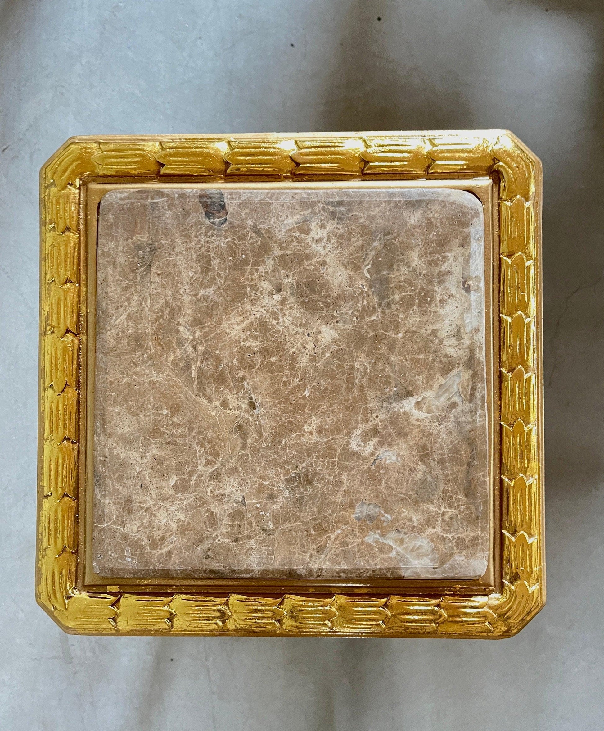 Square Side Table Marble Top in Retro Baroque Rococo Style in Beige or Gold Finish