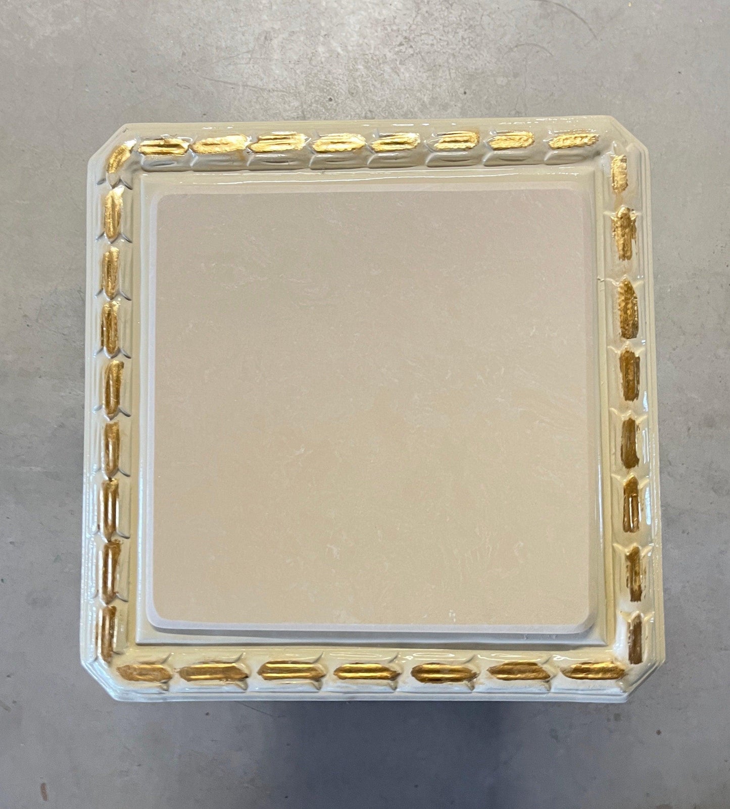 Square Side Table Marble Top in Retro Baroque Rococo Style in Beige or Gold Finish