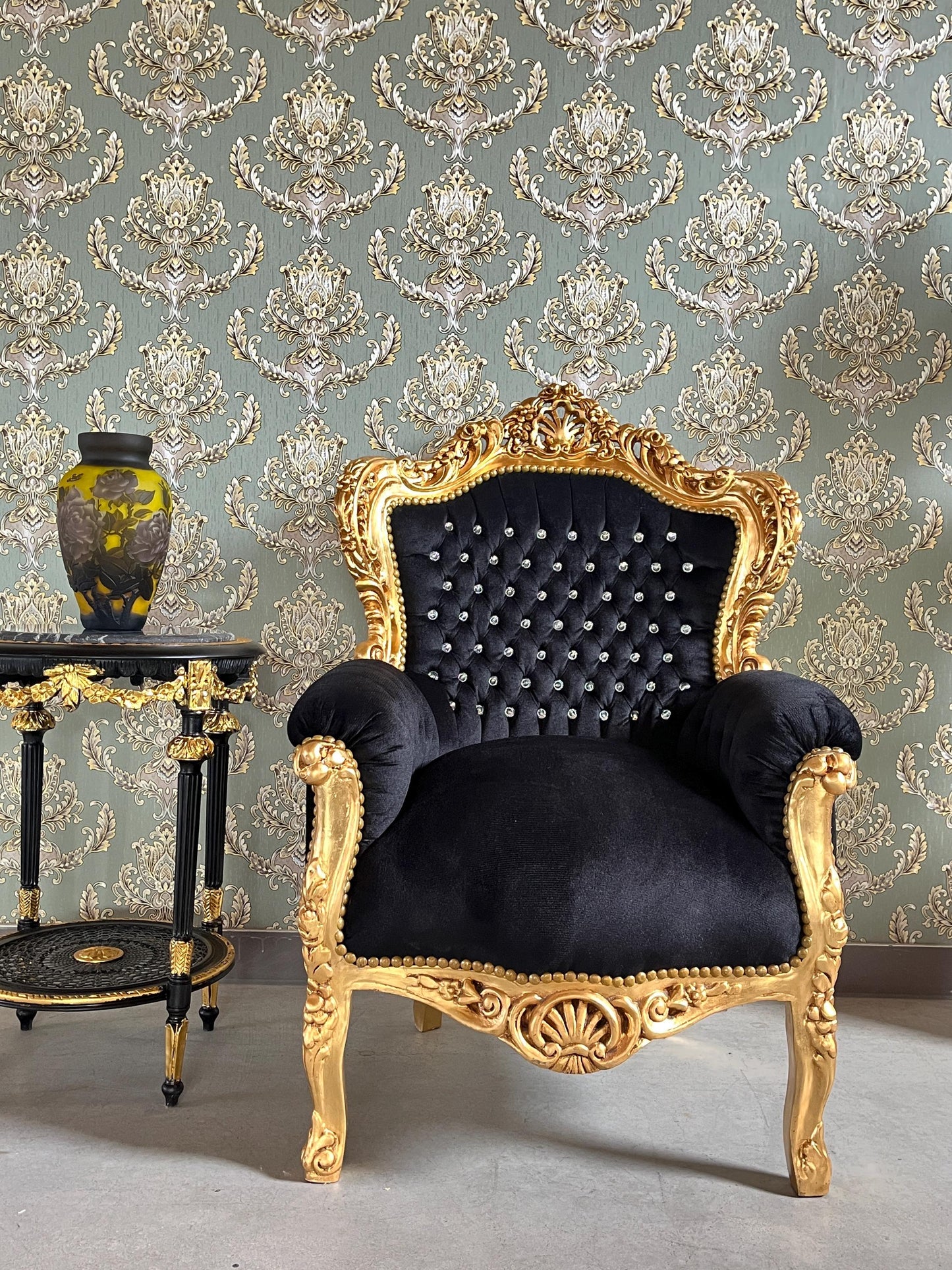 Louis XV Sofa Set in Black Velvet & Gold Finish Couch Set with Coffee Table Baroque Rococo Style for Home Decor or Commercial Display