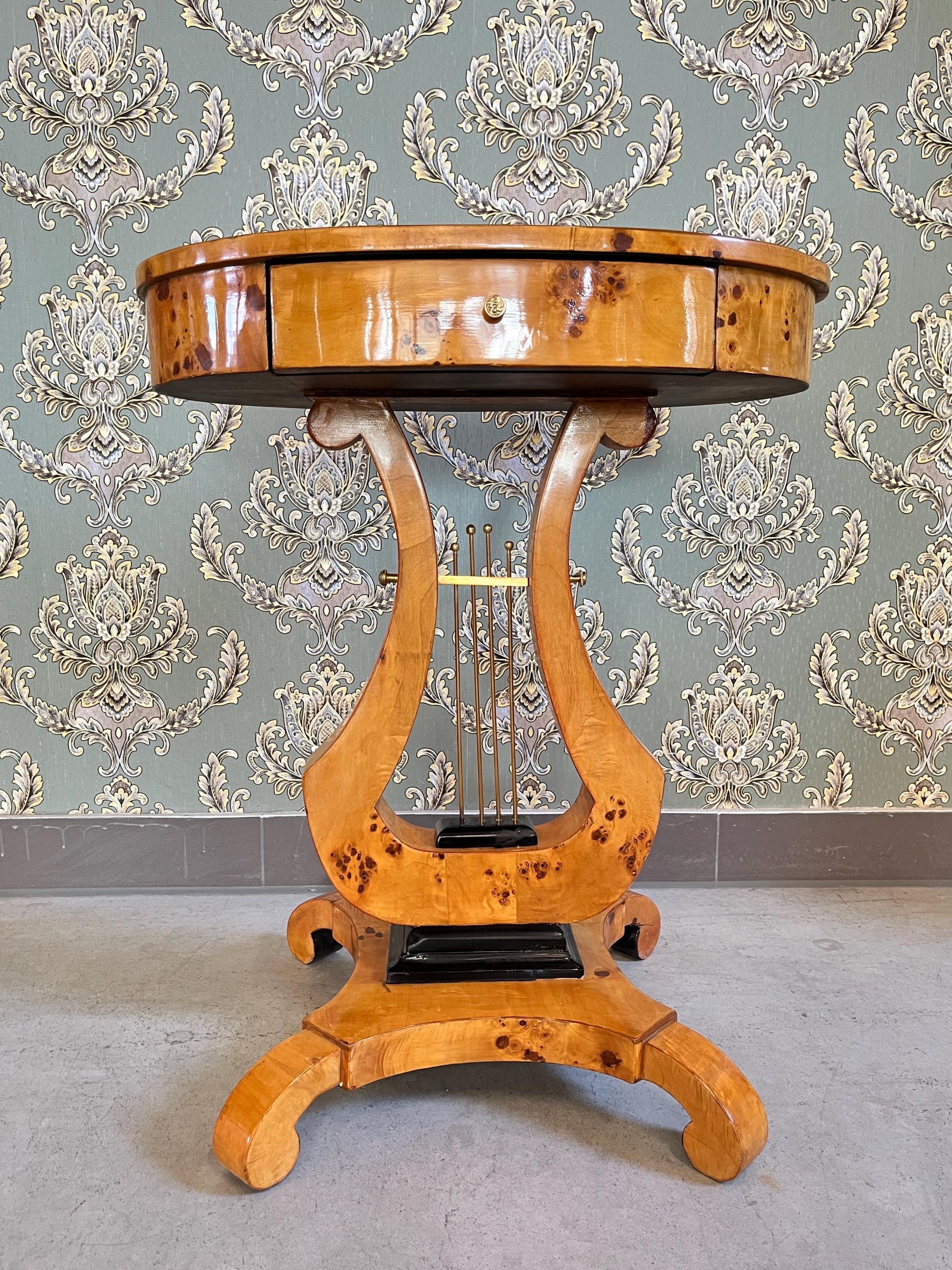 Handmade Art Deco Side Table: Glossy Yellow Violin Shape End Table
