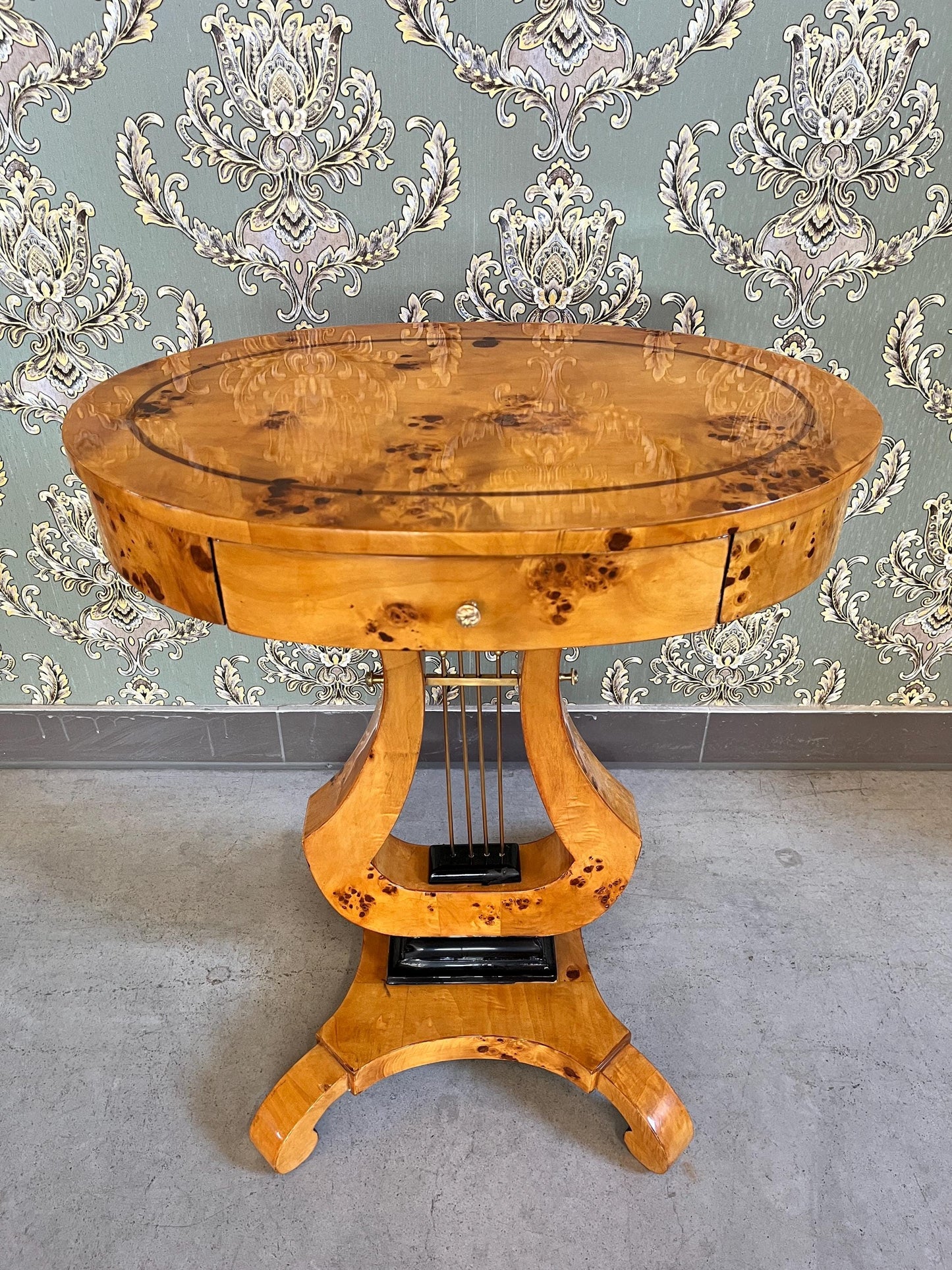 Handmade Art Deco Side Table: Glossy Yellow Violin Shape End Table