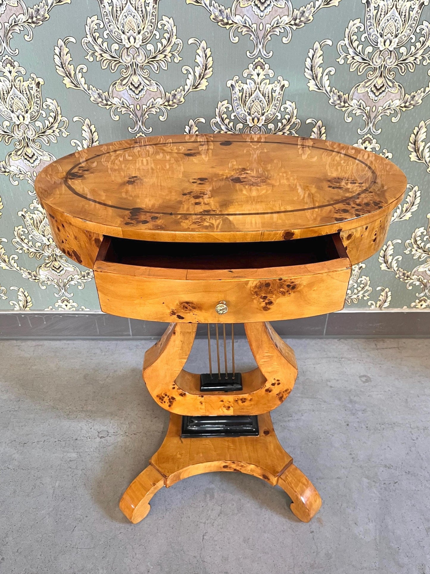 Handmade Art Deco Side Table: Glossy Yellow Violin Shape End Table