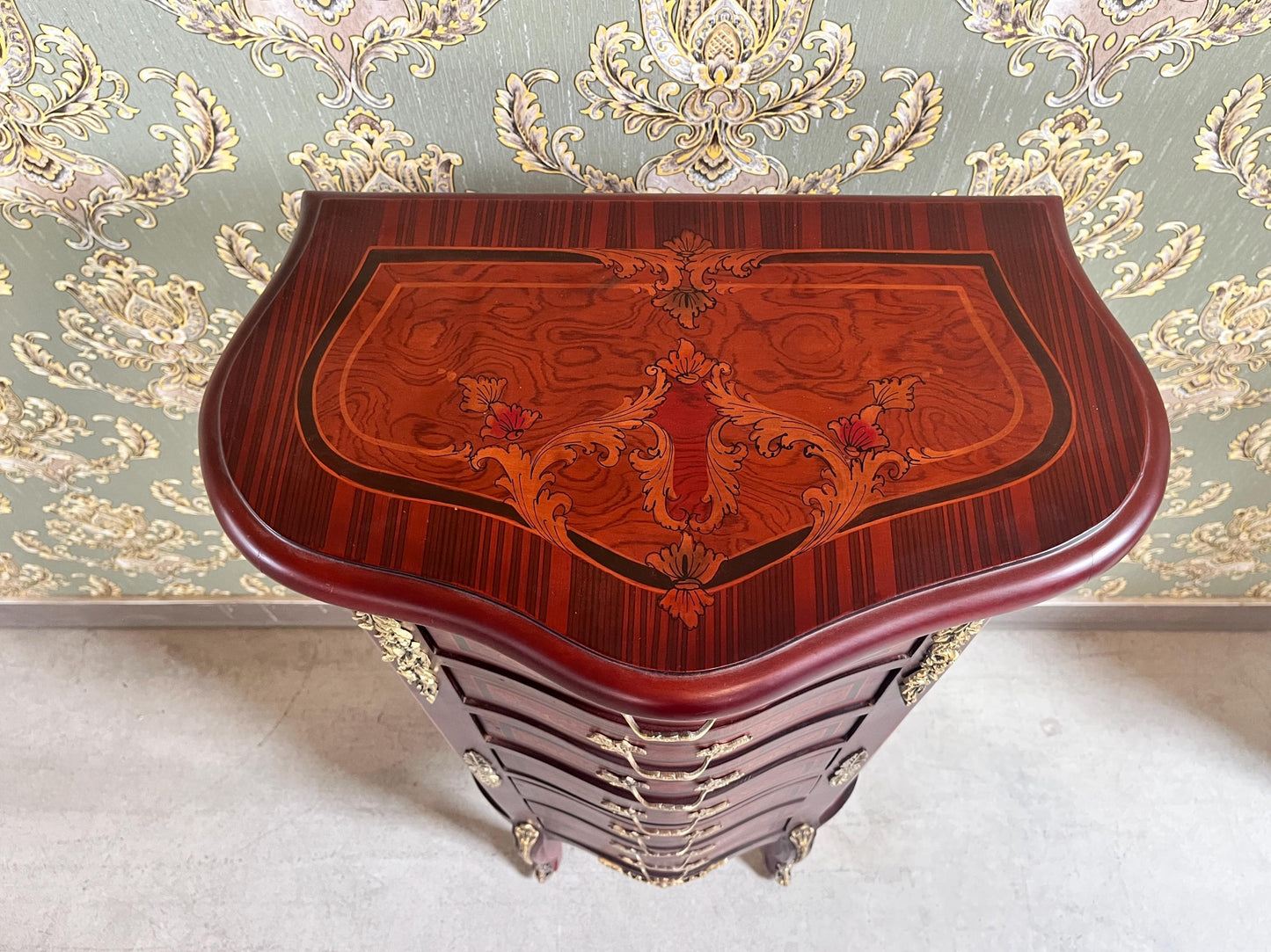 Baroque Style Tall Chest of Drawers: Retro French Inlaid Wood Cabinet