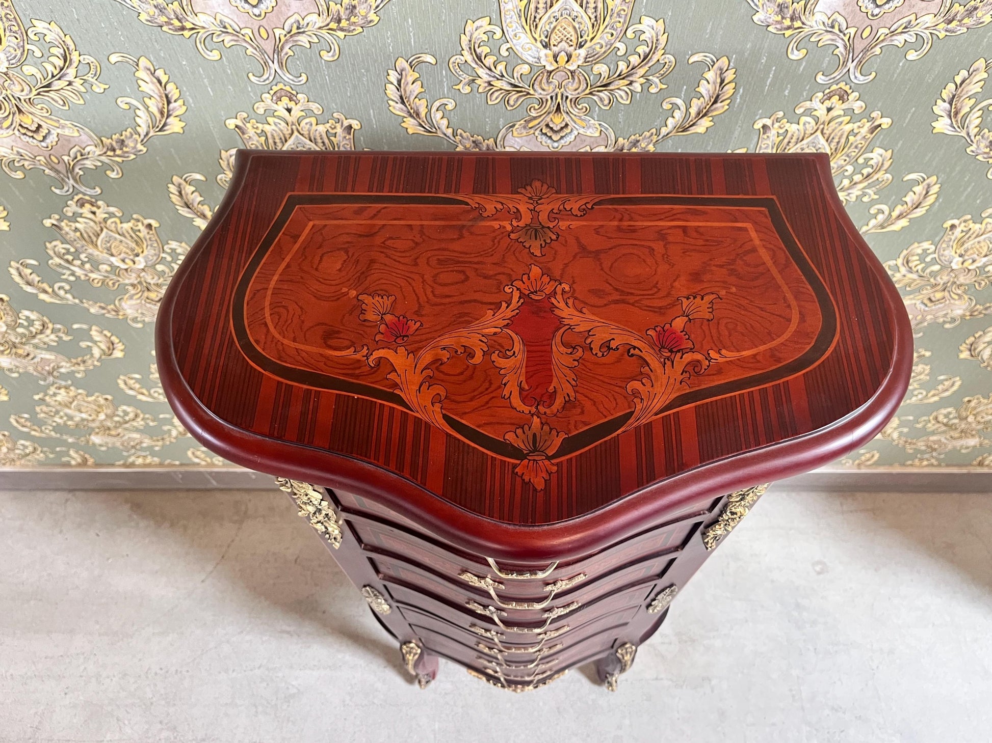 Baroque Style Tall Chest of Drawers: Retro French Inlaid Wood Cabinet