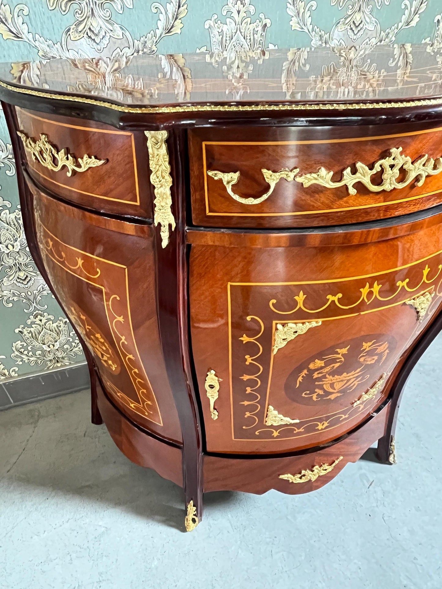 Chest of Drawer French Louis Style Mid Size in Black Stripe Classic Baroque Style Dresser Home Decor for Bedroom Silver Ornaments
