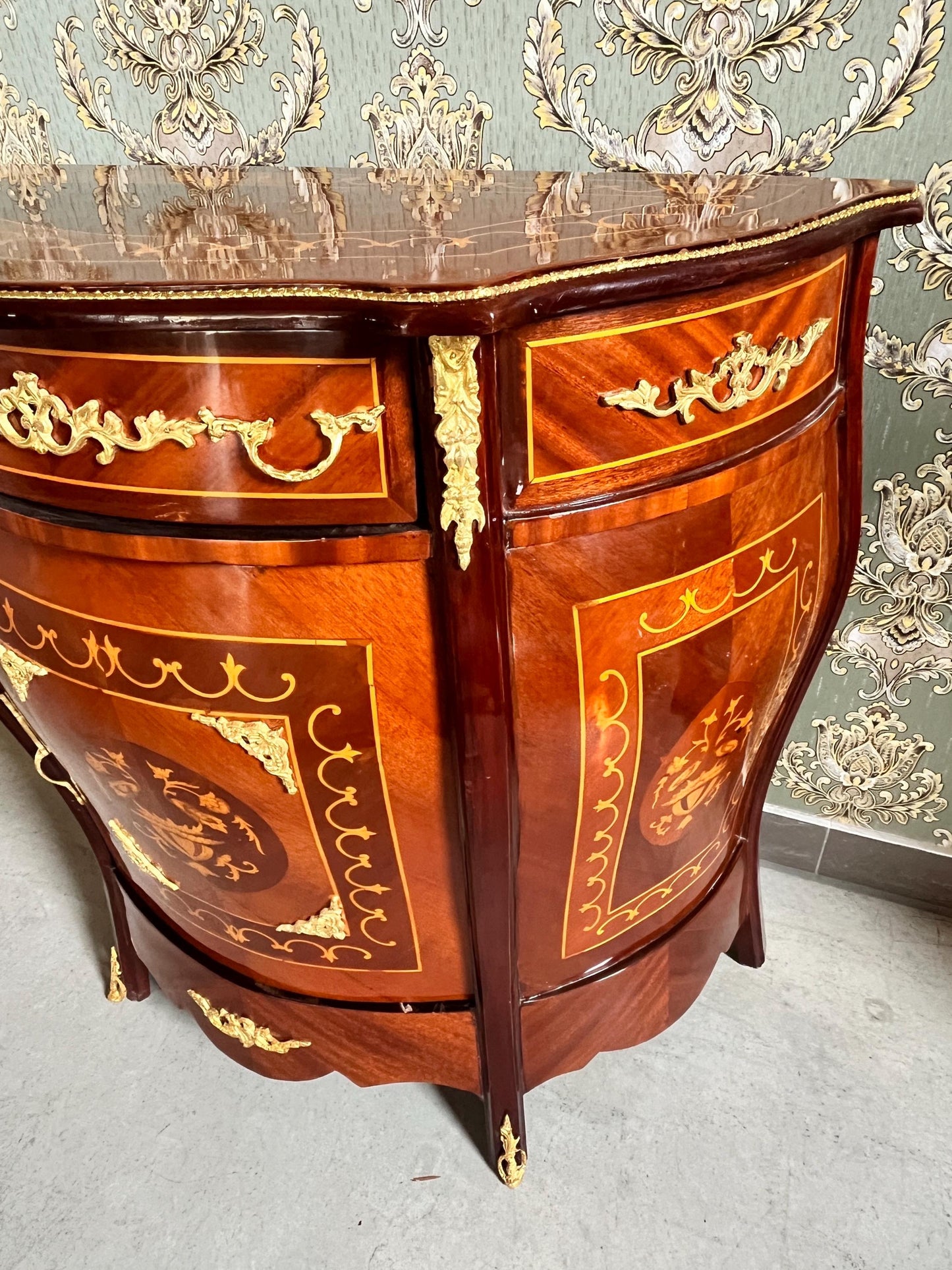 Chest of Drawer French Louis Style Mid Size in Black Stripe Classic Baroque Style Dresser Home Decor for Bedroom Silver Ornaments