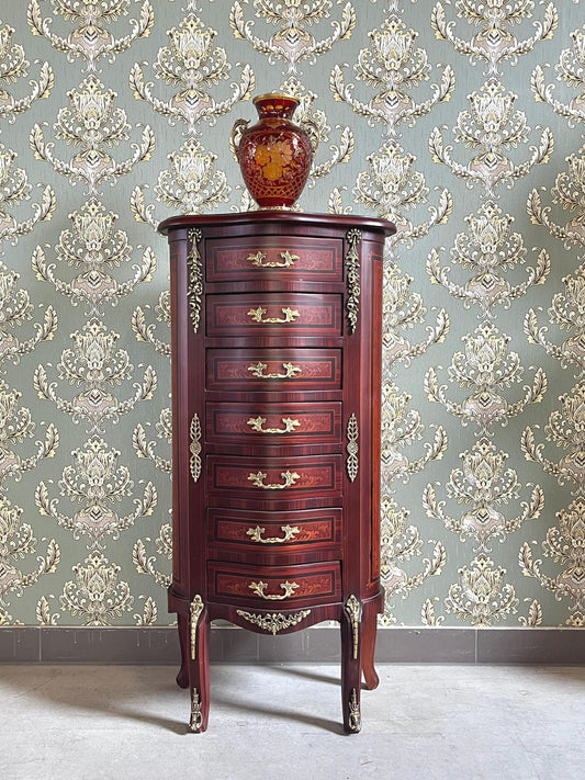 Baroque Style Tall Chest of Drawers: Retro French Inlaid Wood Cabinet