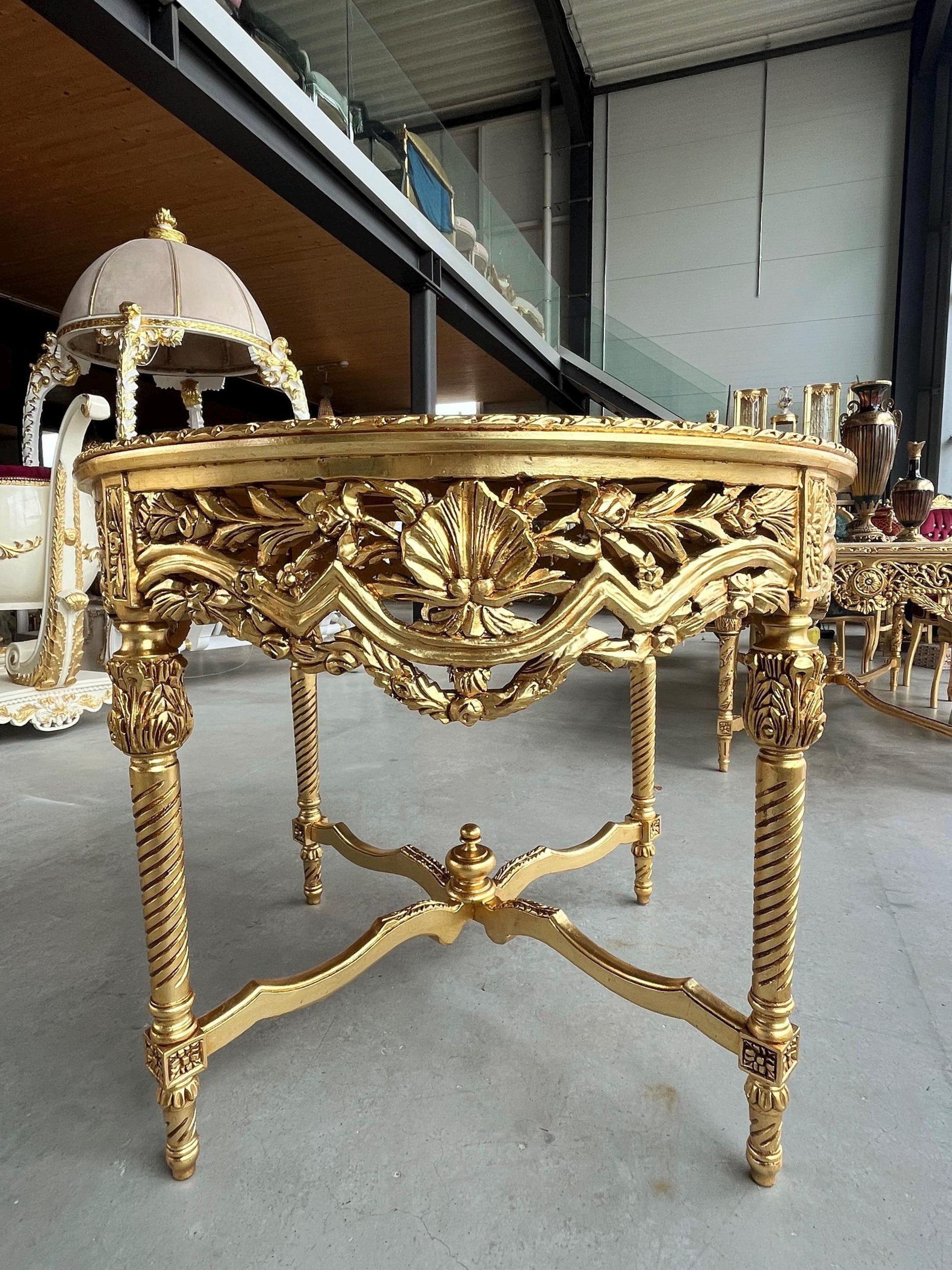 Dining Table in Gold Finish French Baroque Style Round Table Handmade Antique Style for Dining Room Decor