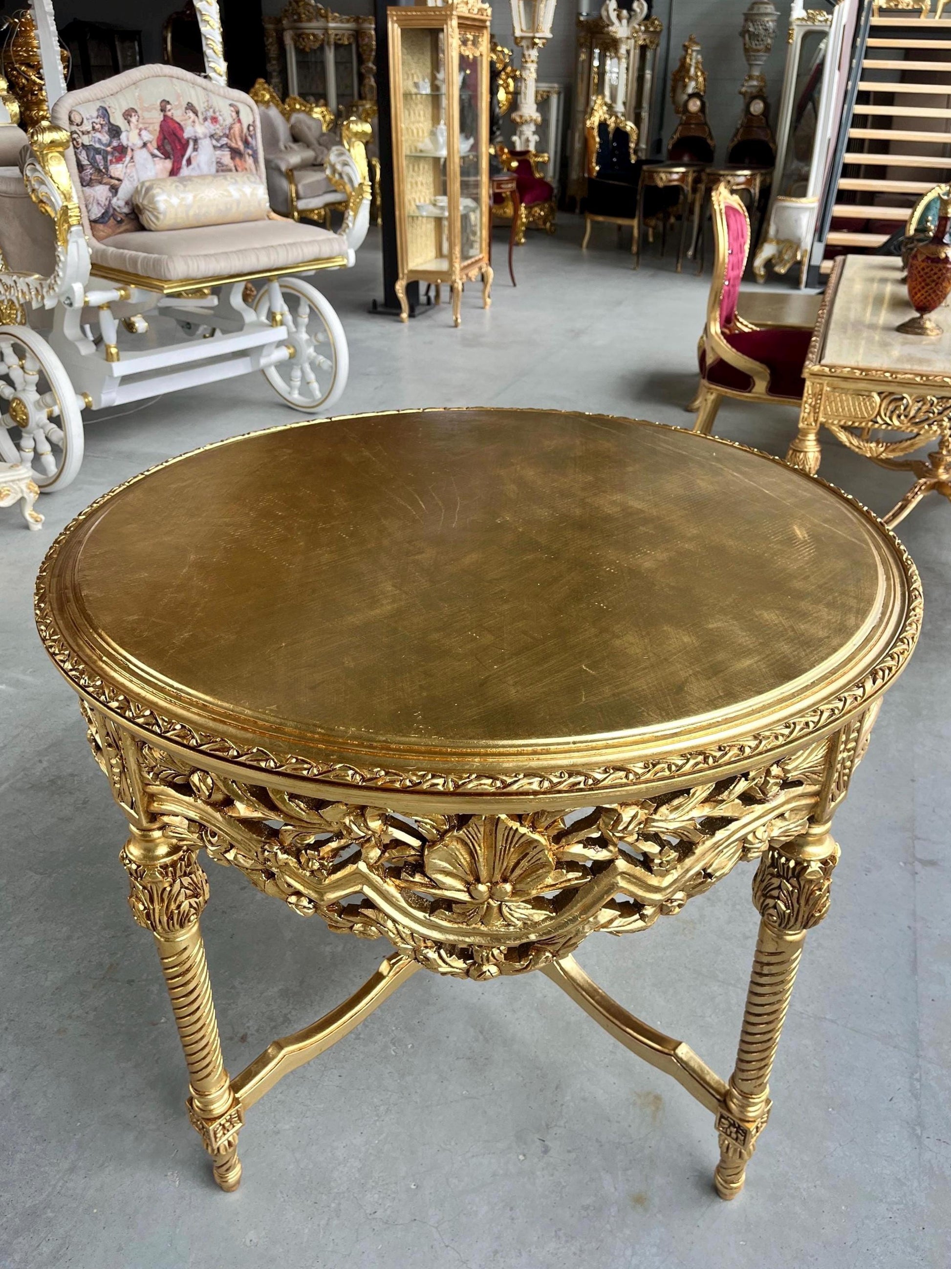 Dining Table in Gold Finish French Baroque Style Round Table Handmade Antique Style for Dining Room Decor