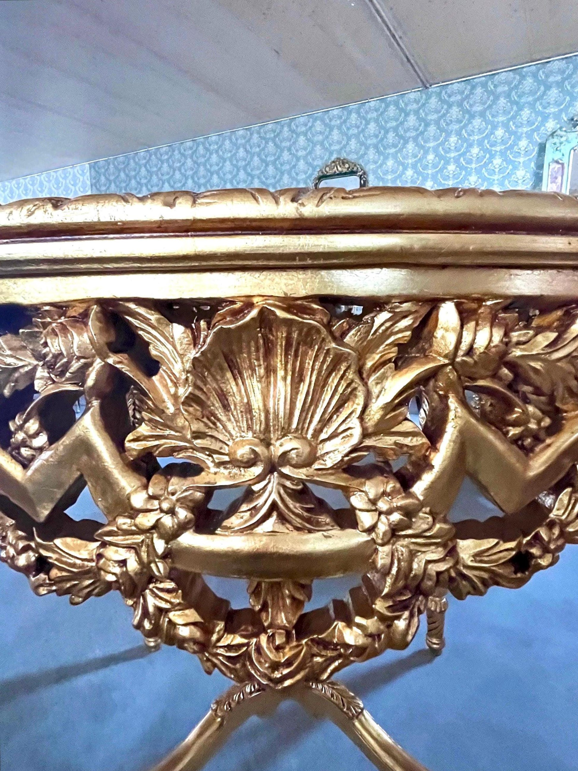 Dining Table in Gold Finish French Baroque Style Round Table Handmade Antique Style for Dining Room Decor