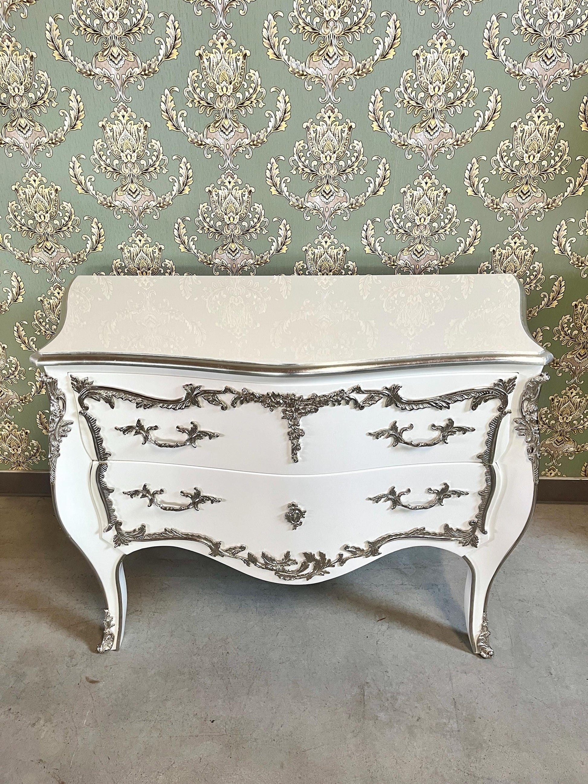 Luxury Chest of Drawer French Louis Style Black and Gold Bronze Retro Baroque Dresser White and Silver Brass for Stylish Bedroom Decor