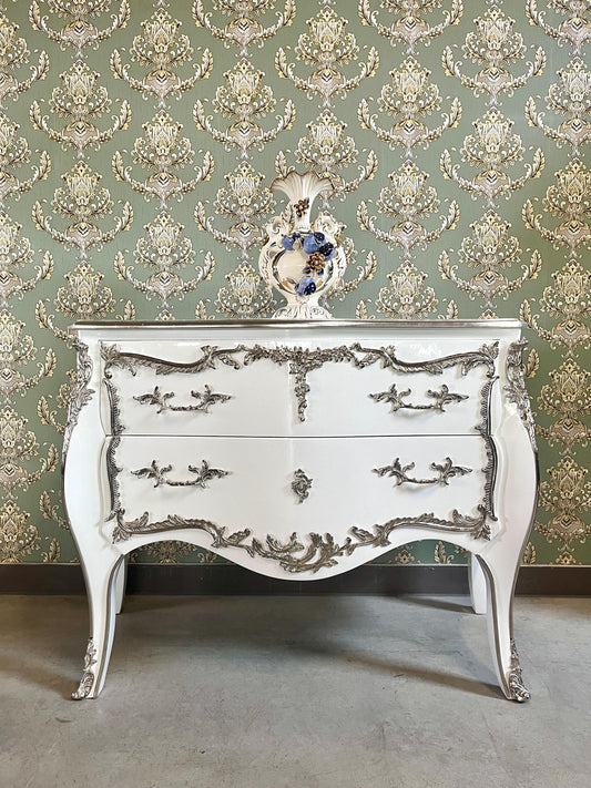 Luxury Chest of Drawer French Louis Style Black and Gold Bronze Retro Baroque Dresser White and Silver Brass for Stylish Bedroom Decor