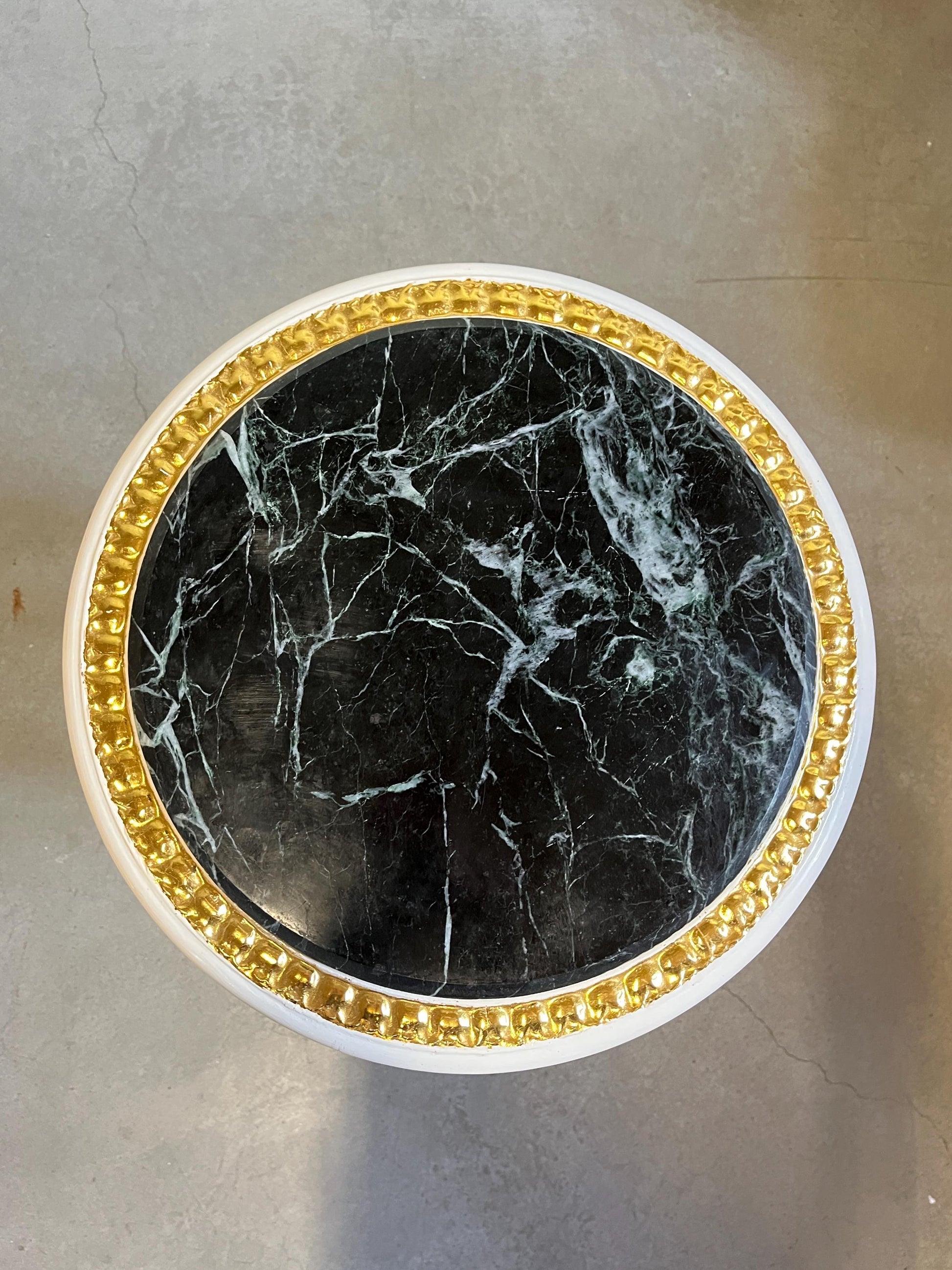 Side Table French Baroque Style with Marble Top Lamp Table Coffee Table Retro Antique Style White Finish Beige Marble for Home Decor