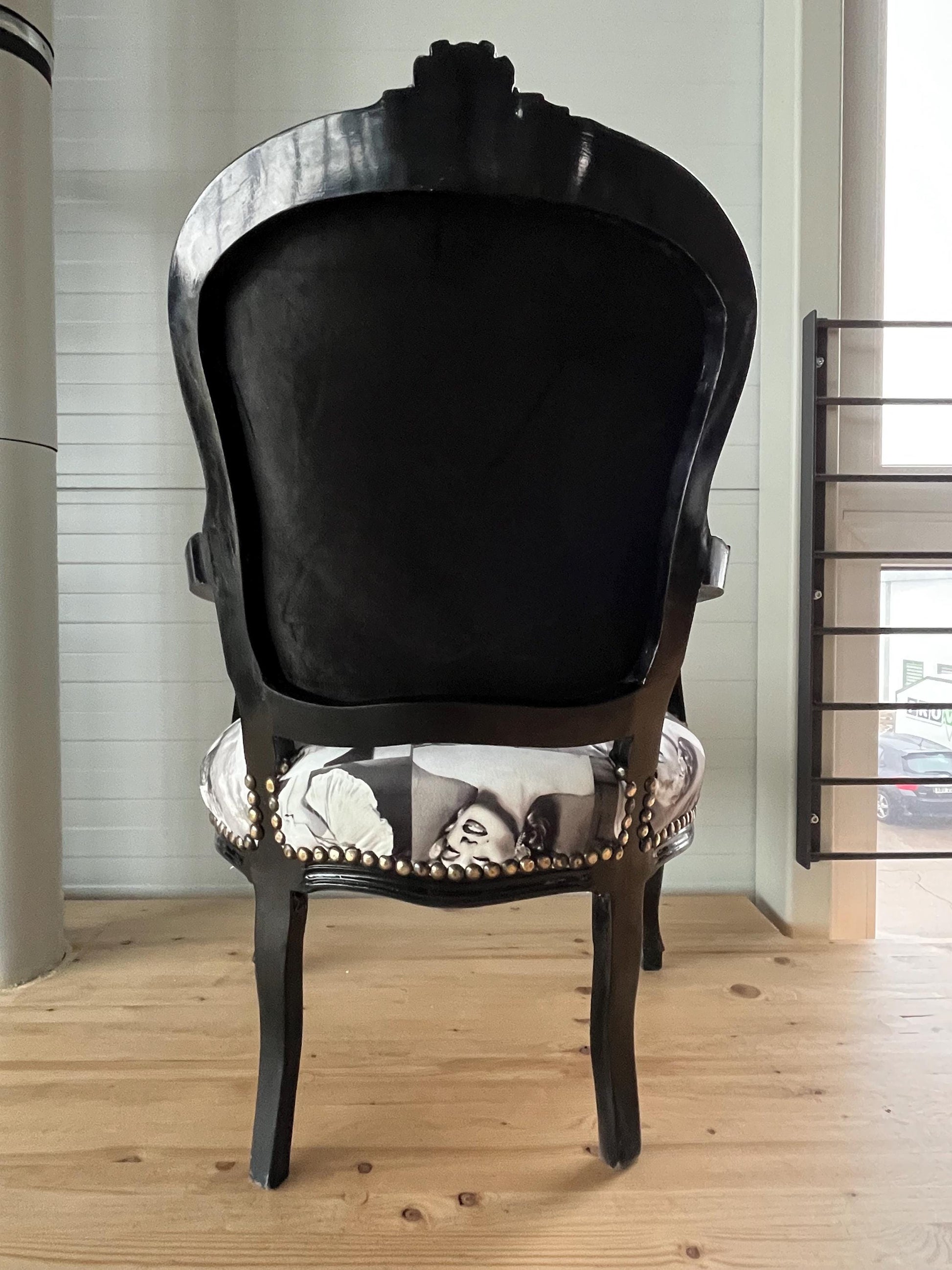 Armchair Marilyn Monroe Print French Louis Style Chair Home Devor Baroque Rococo Style Armchair in black & White Print