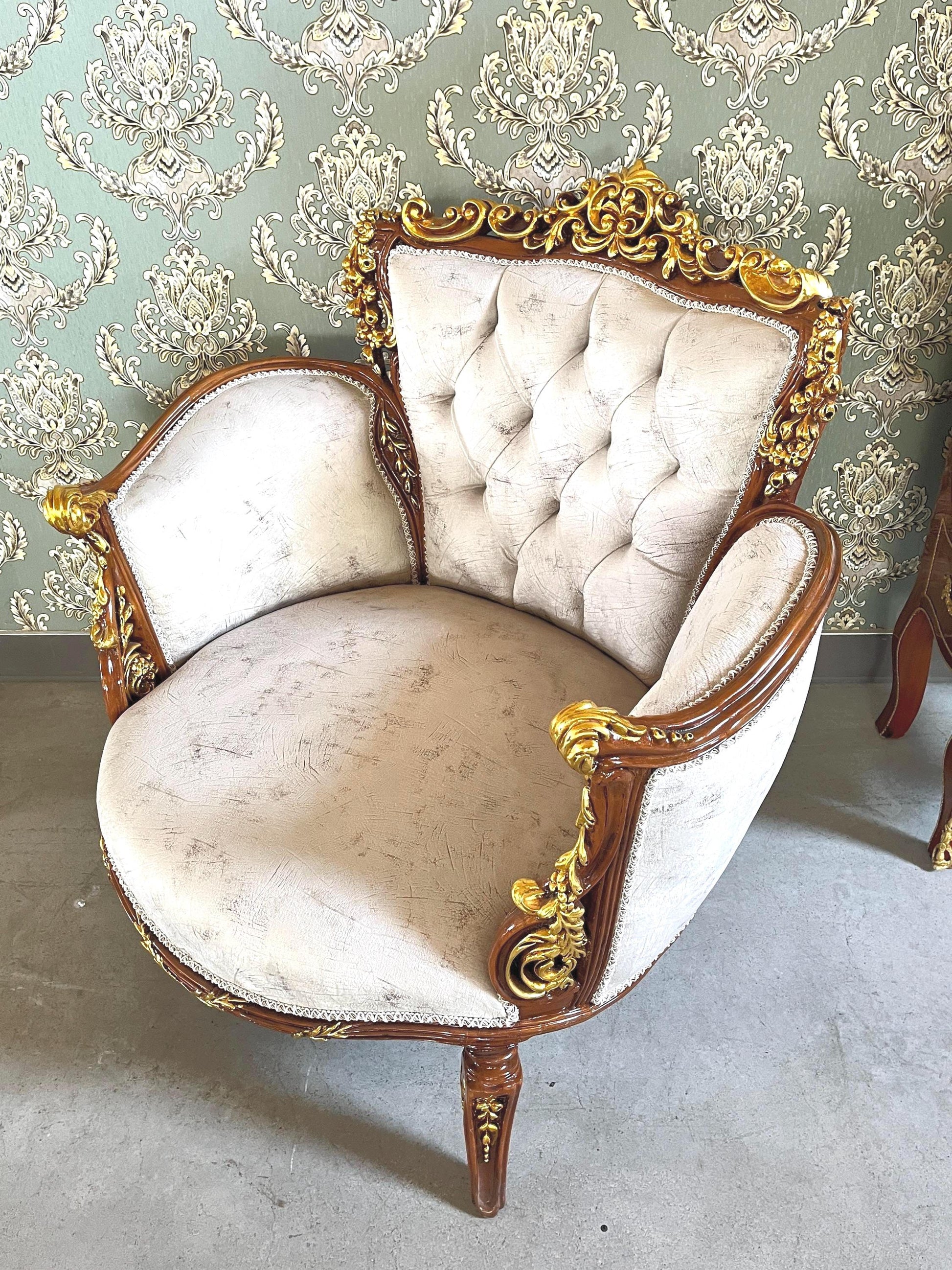 Armchair French Louis Style Black Velvet Chair Antique Style Baroque Rococo Style Armchair in Silver Finish Velvet Black for Home