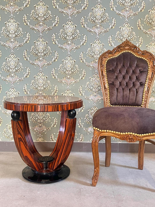 Geometric Pattern Coffee Table: Retro Baroque Style Wooden Side Table