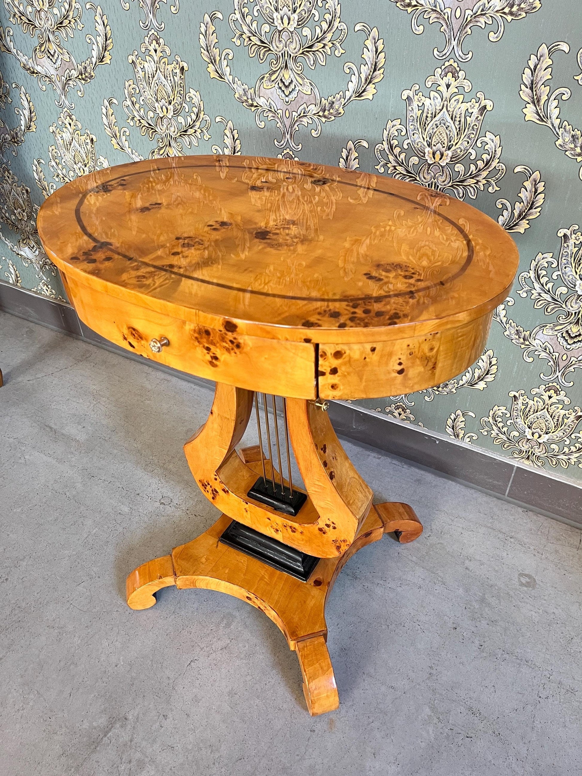 Handmade Art Deco Side Table: Glossy Yellow Violin Shape End Table