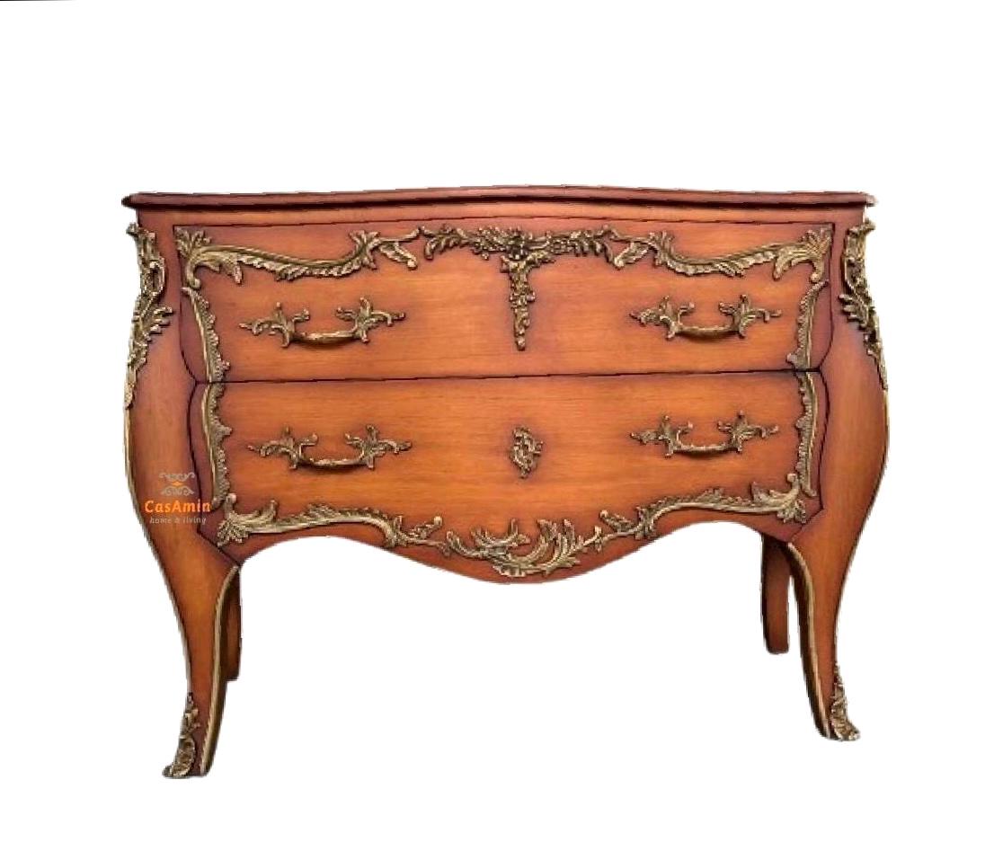 Chest of Drawer Louis XV Dresser in Wooden Brown Chest of Drawer Yellow Retro Baroque Style with Brass Ornaments for Stylish Bedroom Decor