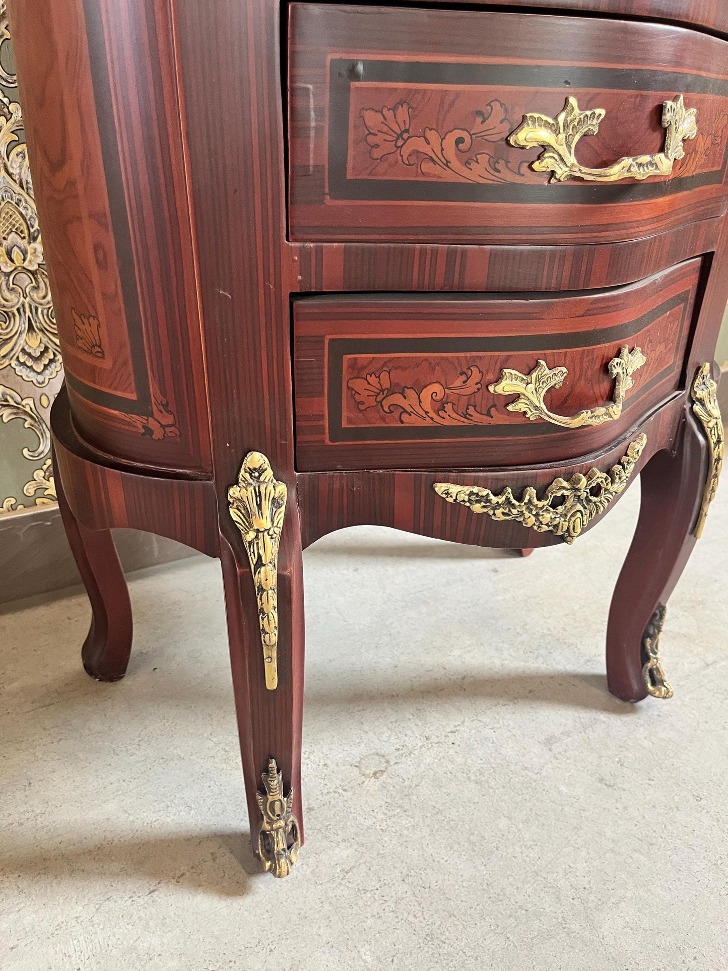 Baroque Style Tall Chest of Drawers: Retro French Inlaid Wood Cabinet