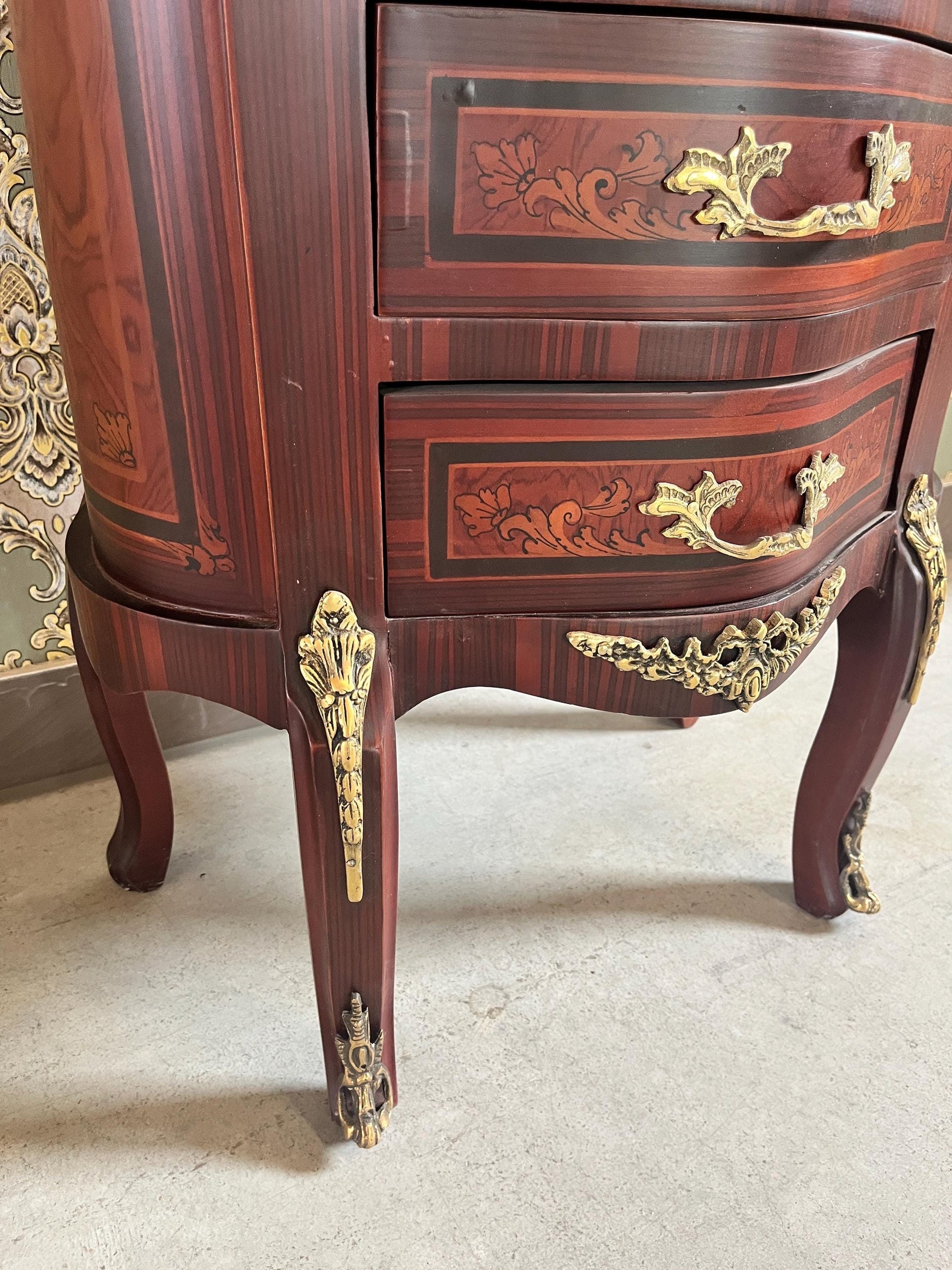 Baroque Style Tall Chest of Drawers: Retro French Inlaid Wood Cabinet