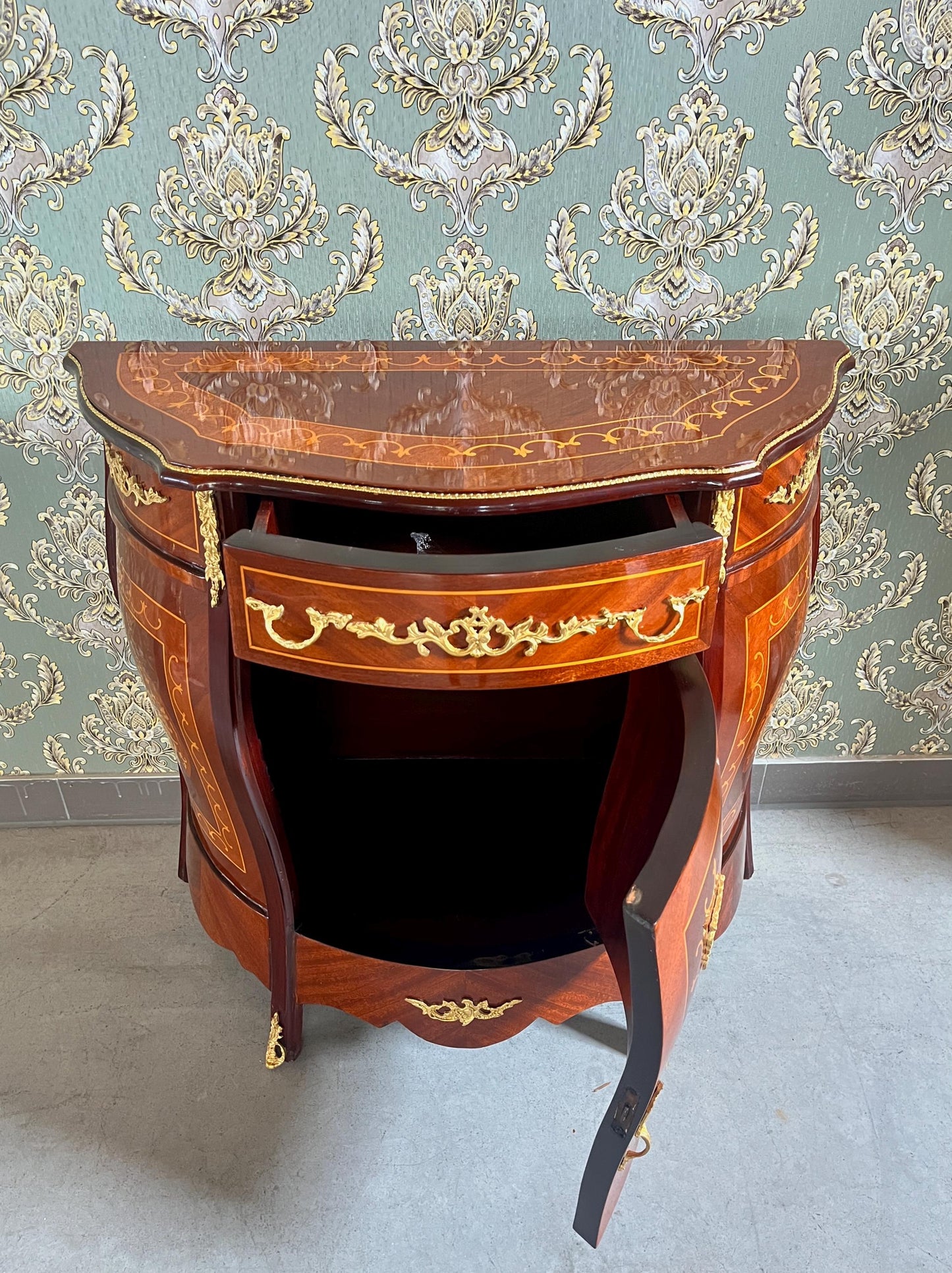 Chest of Drawer French Louis Style Mid Size in Black Stripe Classic Baroque Style Dresser Home Decor for Bedroom Silver Ornaments