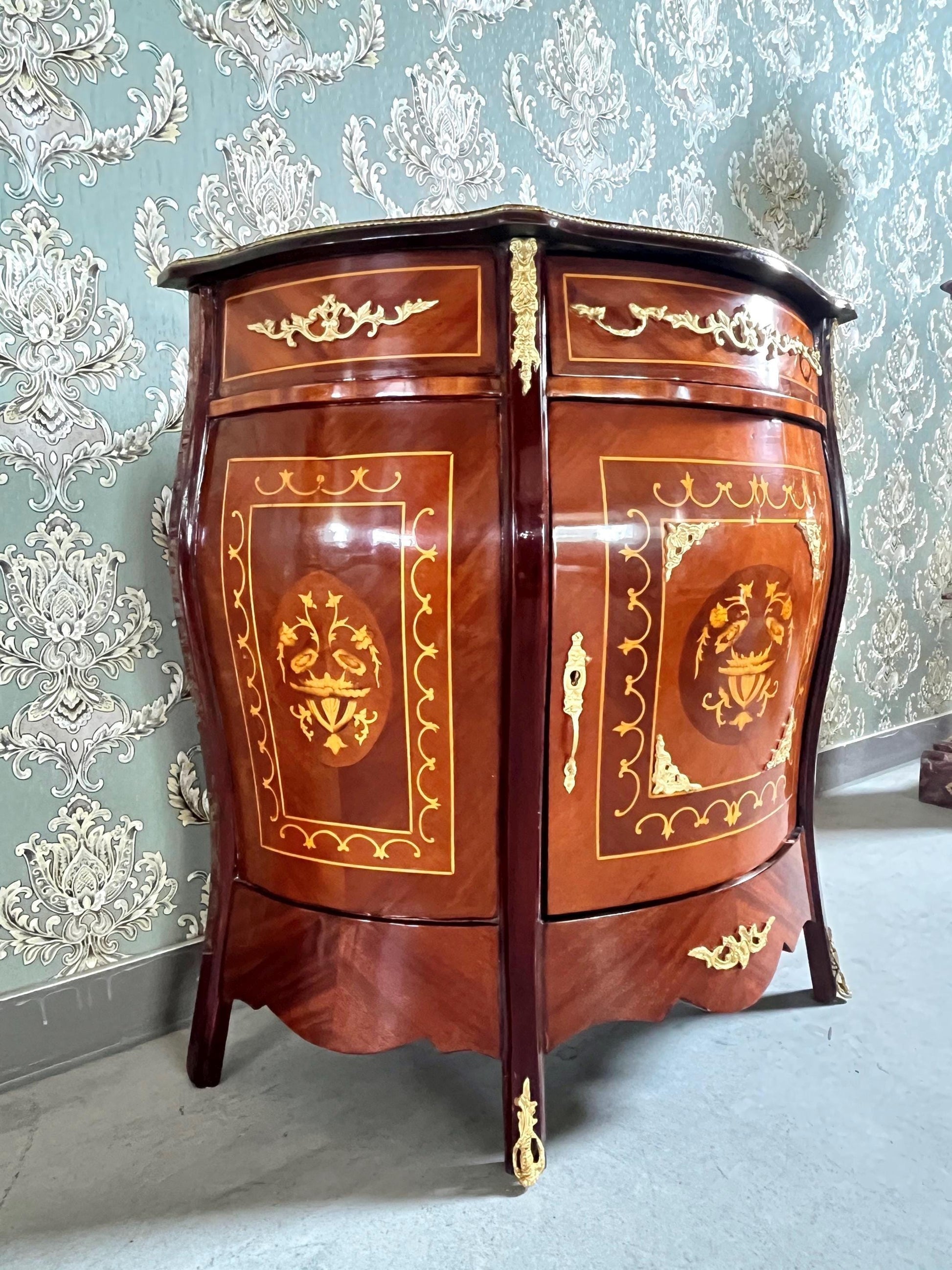 Chest of Drawer French Louis Style Mid Size in Black Stripe Classic Baroque Style Dresser Home Decor for Bedroom Silver Ornaments