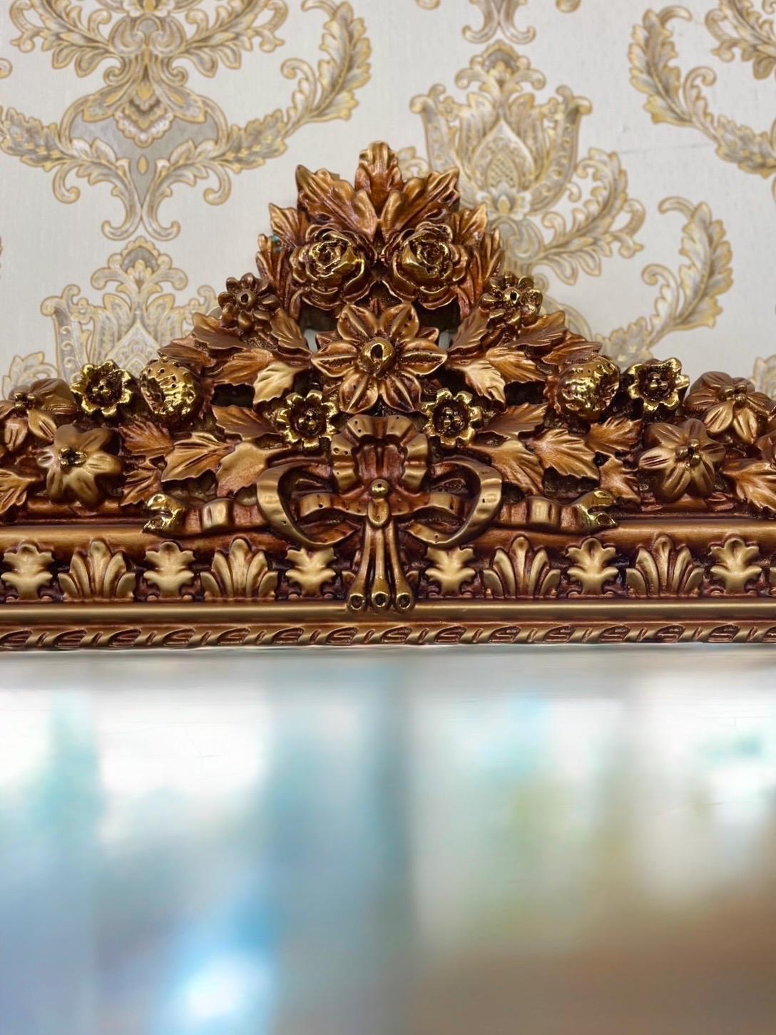 French Baroque Rococo Gold Floor Mirror: Handmade Angel & Flower Detail