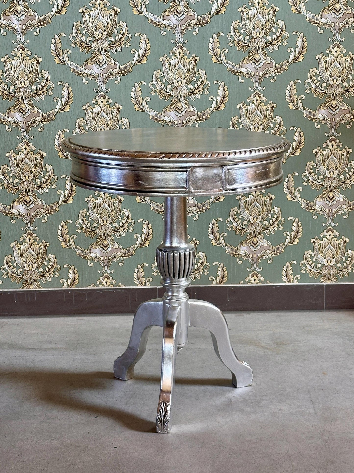 Gold and Silver French Baroque Side Table: Rococo Style Living Room Decor