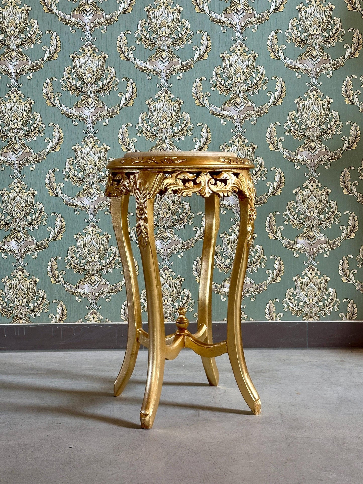 Baroque Rococo Style Marble Top End Table - Gold Finish