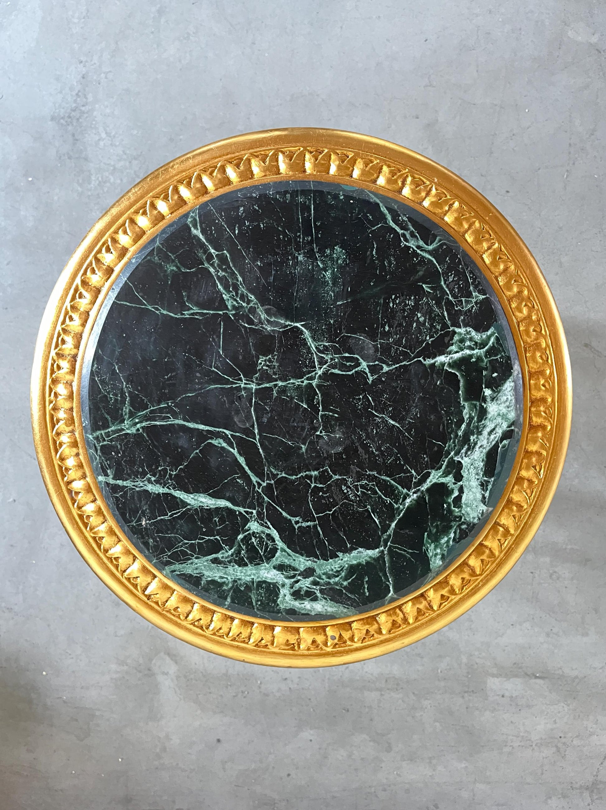 Gold Finish Baroque Side Table: Dark Green Marble Top, Antique Style