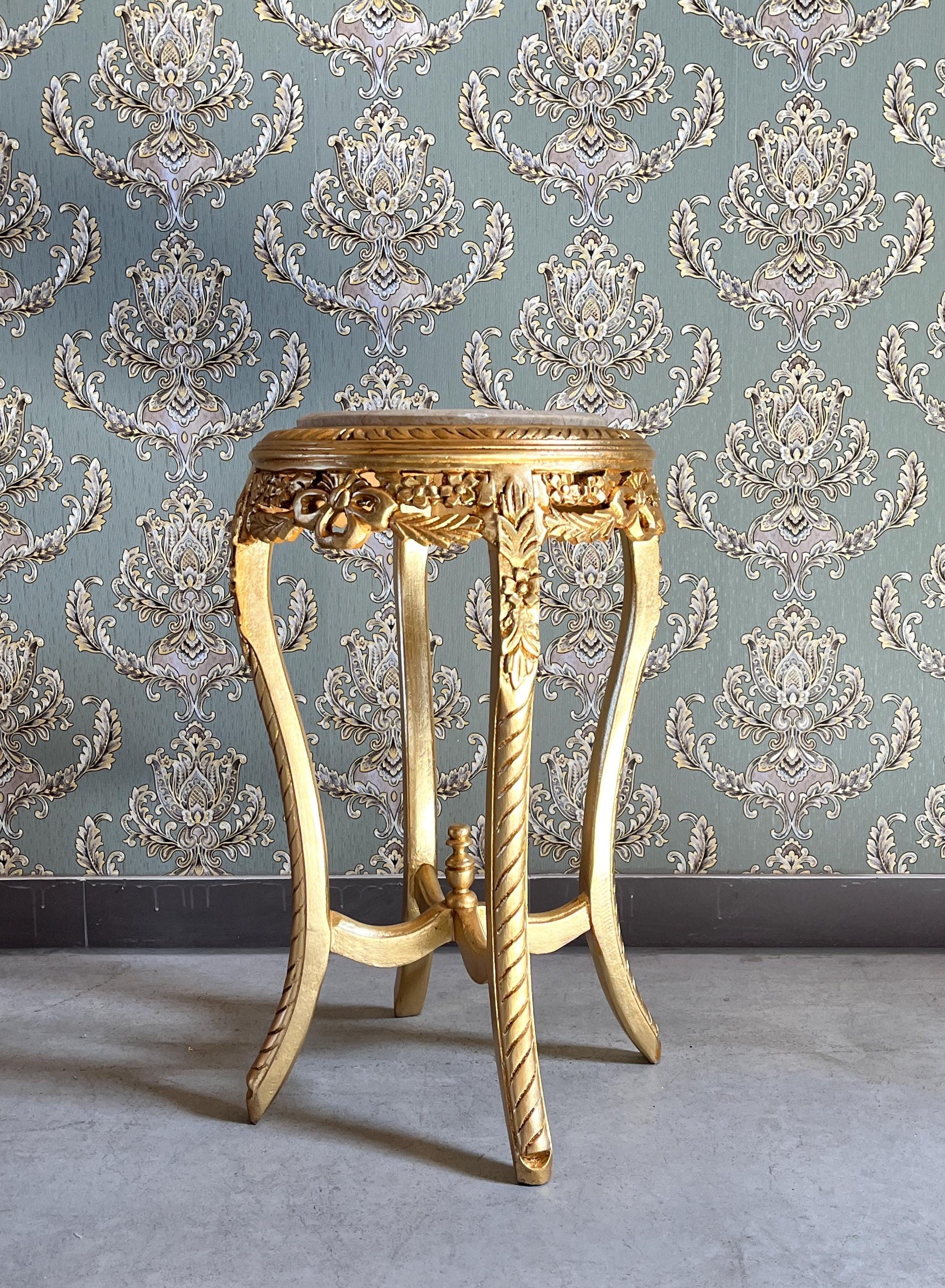 Small Side Table Baroque Rococo Style with Marble Top in Gold Finish Tea Table Coffee Table for Home Decor