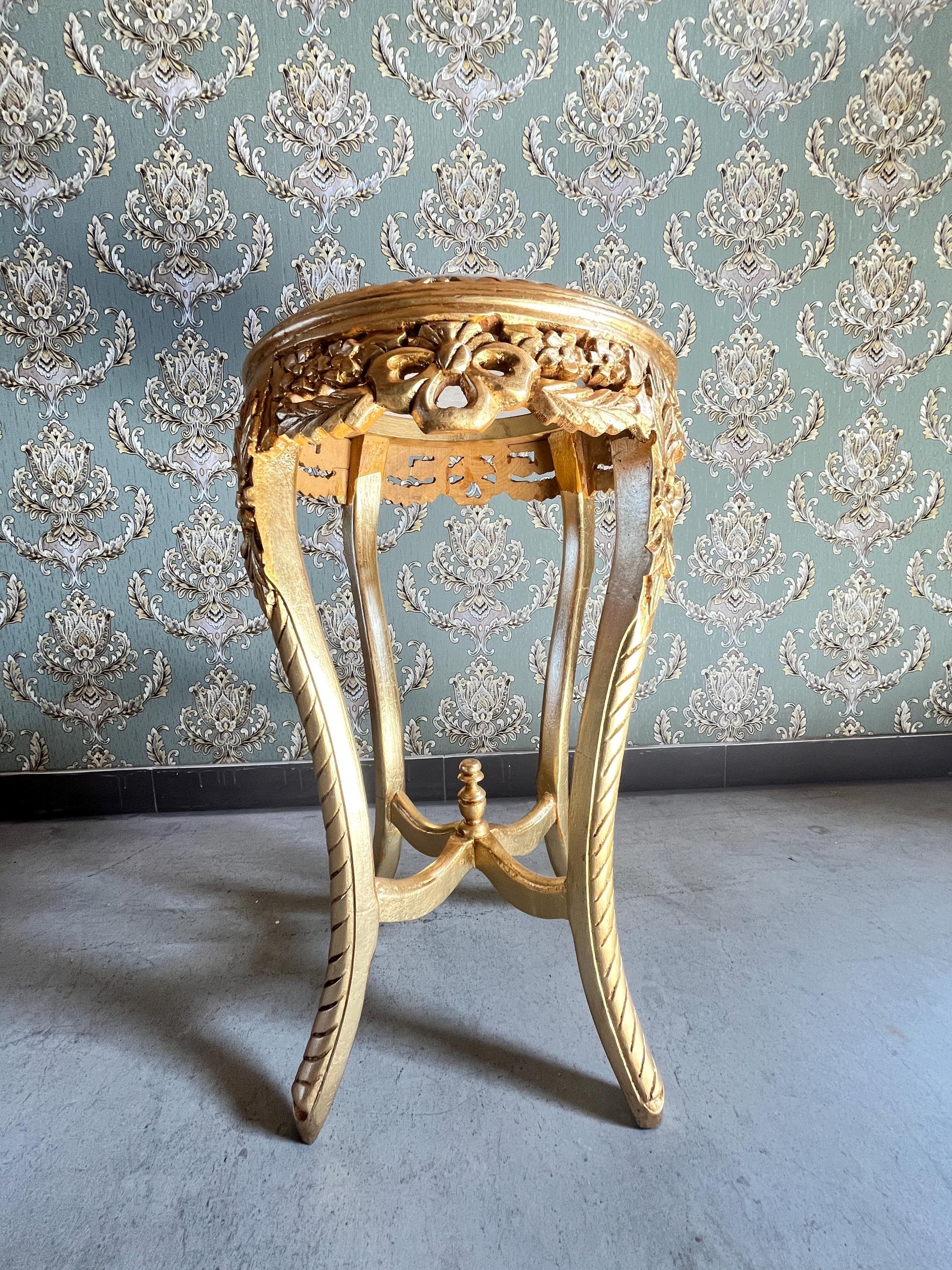 Small Side Table Baroque Rococo Style with Marble Top in Gold Finish Tea Table Coffee Table for Home Decor