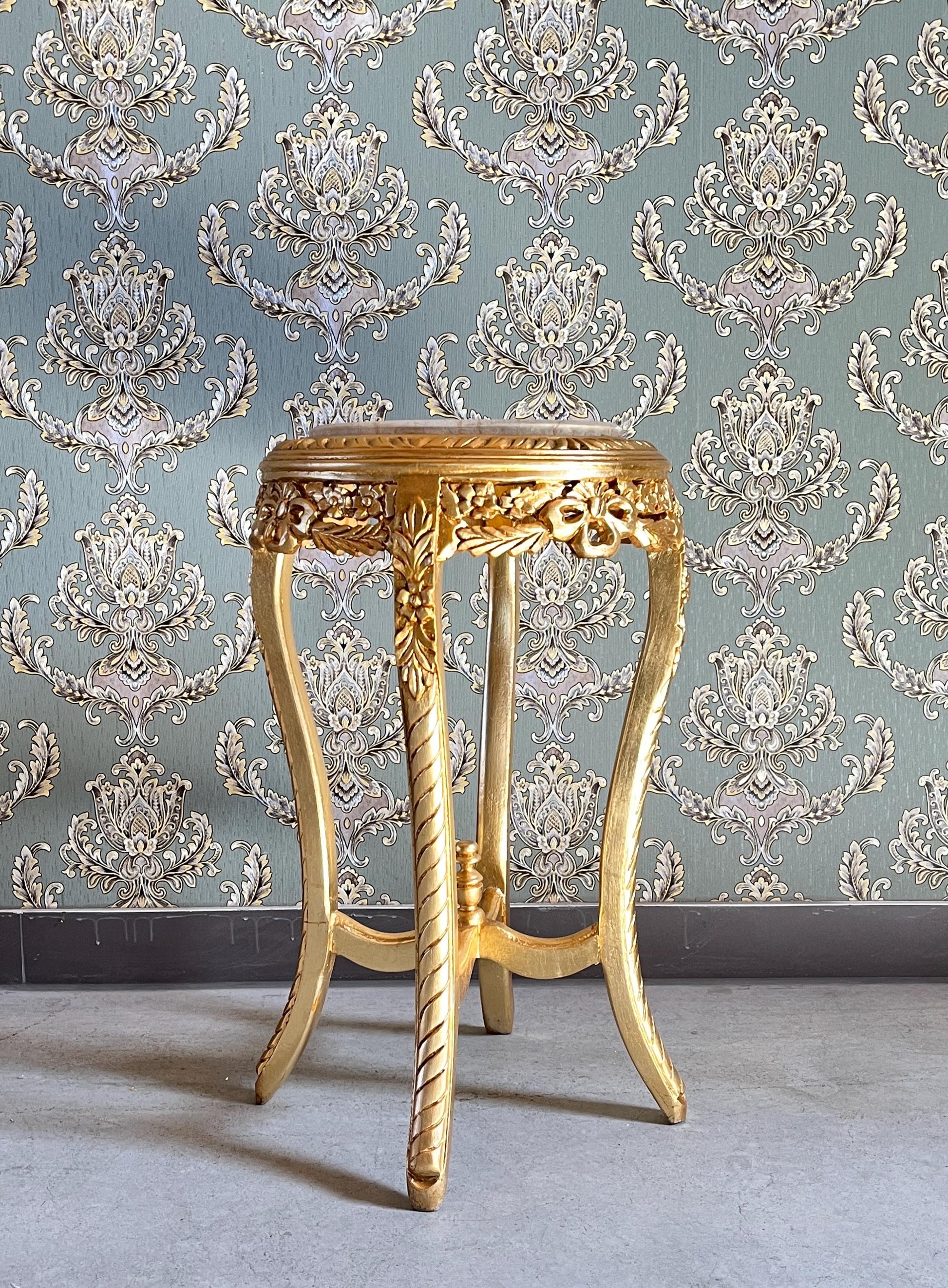 Small Side Table Baroque Rococo Style with Marble Top in Gold Finish Tea Table Coffee Table for Home Decor