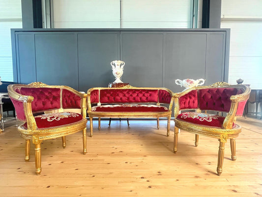 Antique Style Sofa Set Red French Baroque Style Sofa Set in Bordeaux Color French Style Sofa for Lounge Room