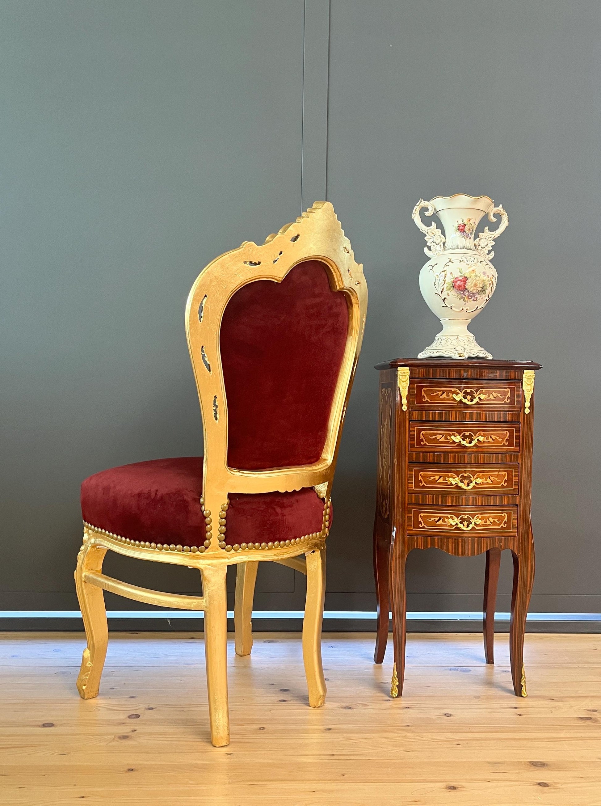 Accent Chair French Louis XV Style in Bordeaux Red Velvet Baroque Rococo Gold Finish
