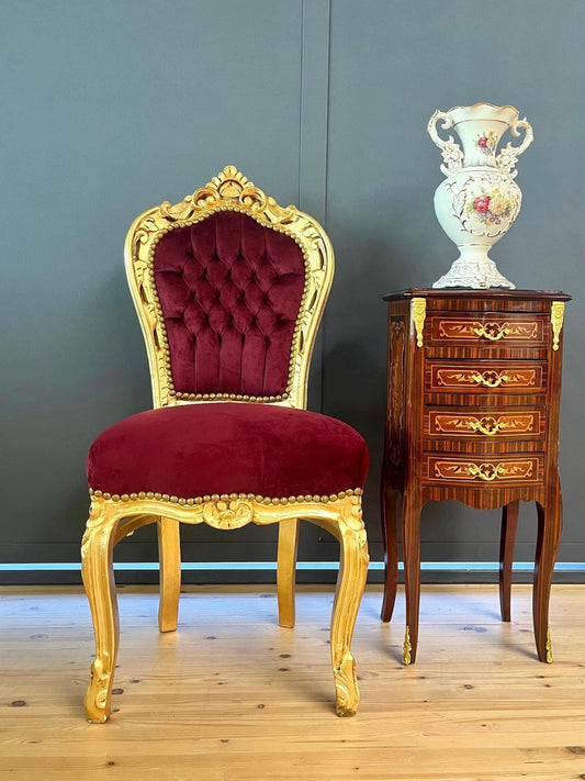 Accent Chair French Louis XV Style in Bordeaux Red Velvet Baroque Rococo Gold Finish