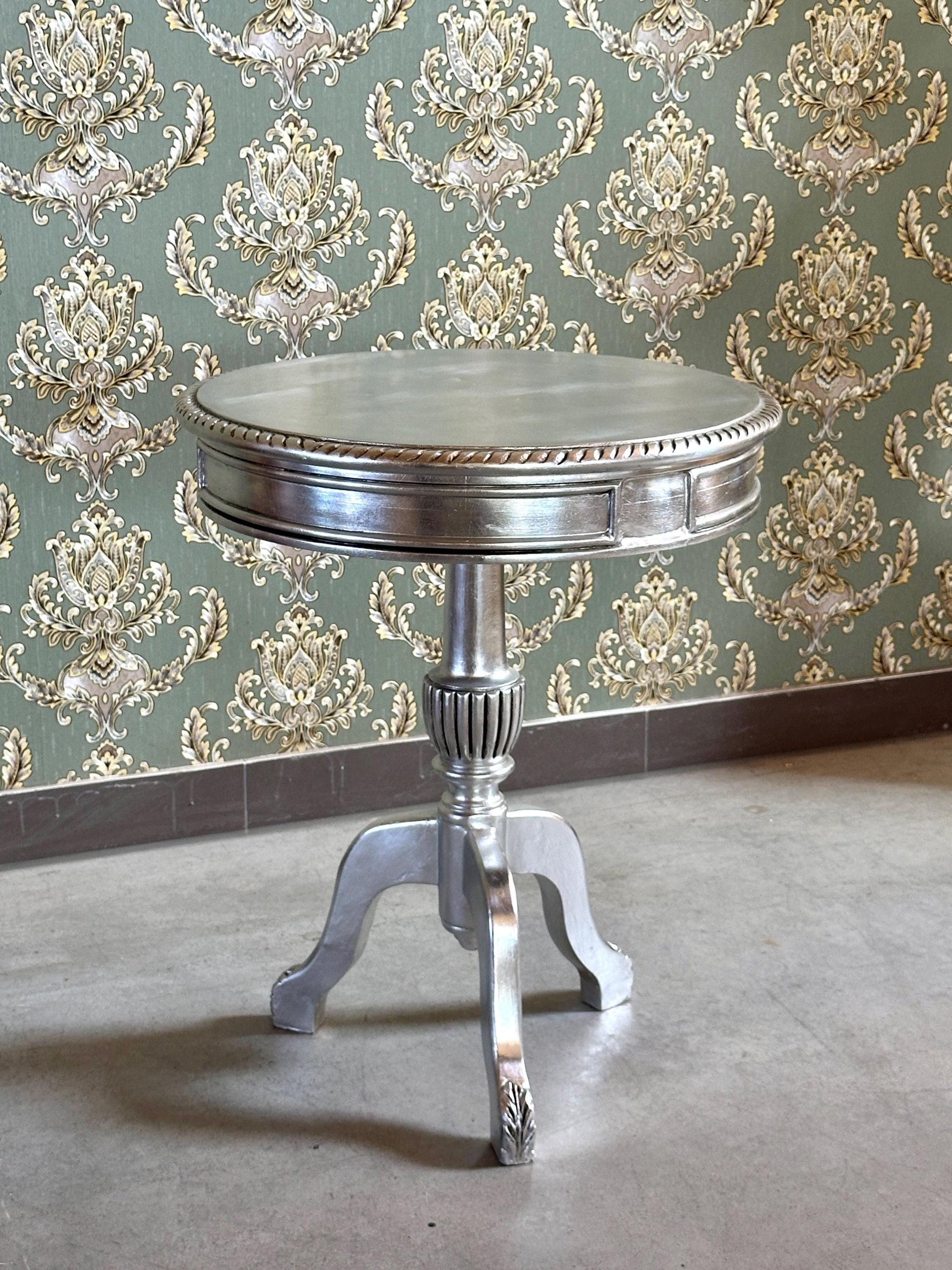 Gold and Silver French Baroque Side Table: Rococo Style Living Room Decor