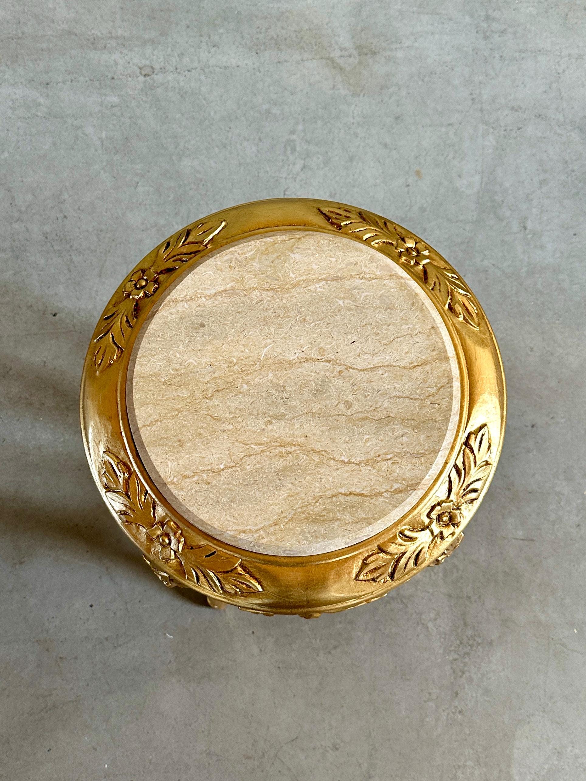 Baroque Rococo Style Marble Top End Table - Gold Finish