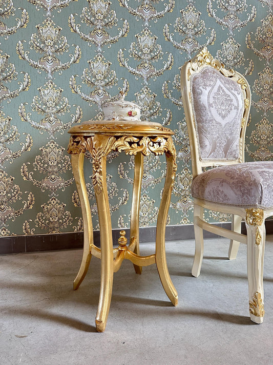 Baroque Rococo Style Marble Top End Table - Gold Finish