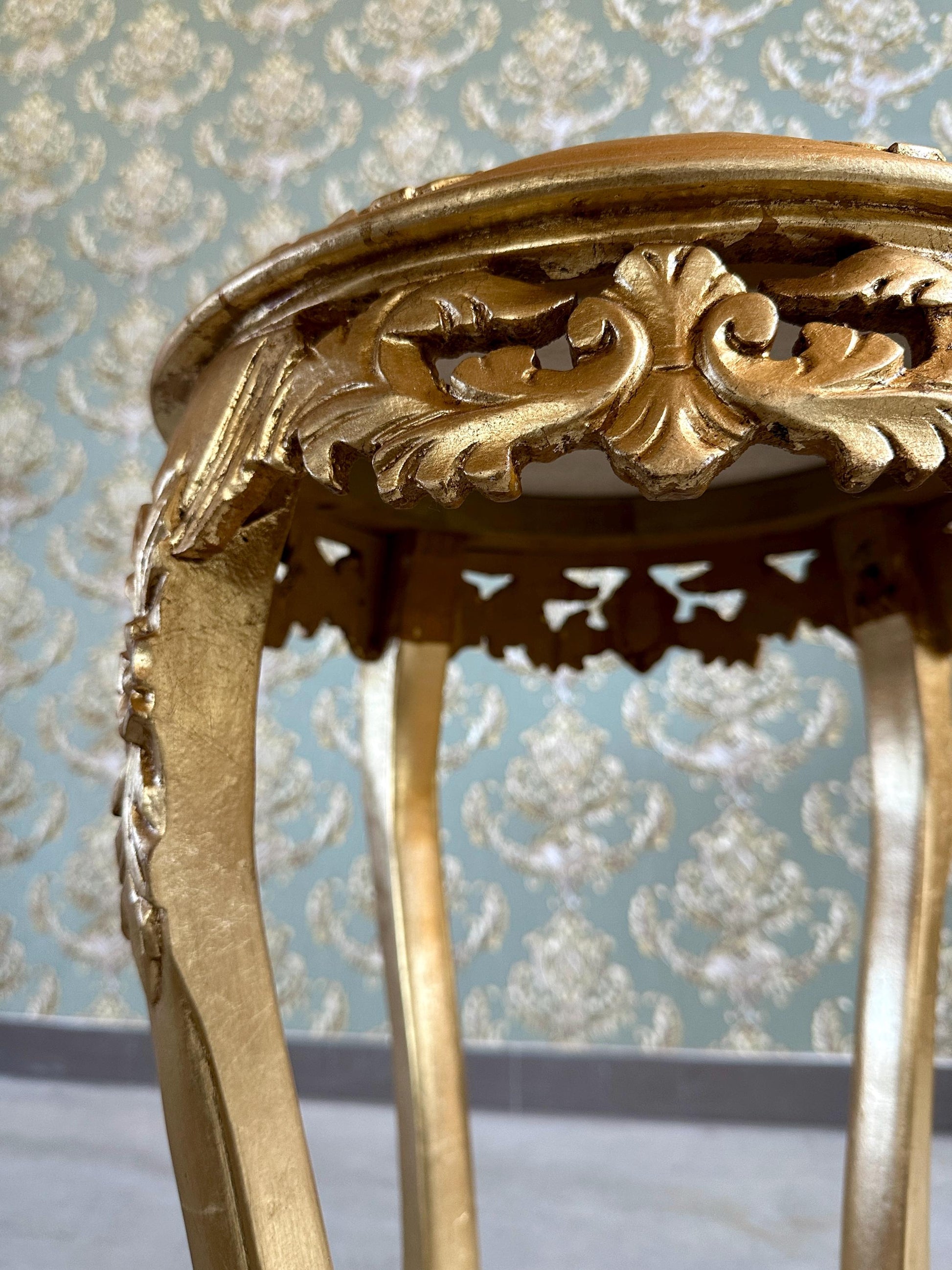 Baroque Rococo Style Marble Top End Table - Gold Finish